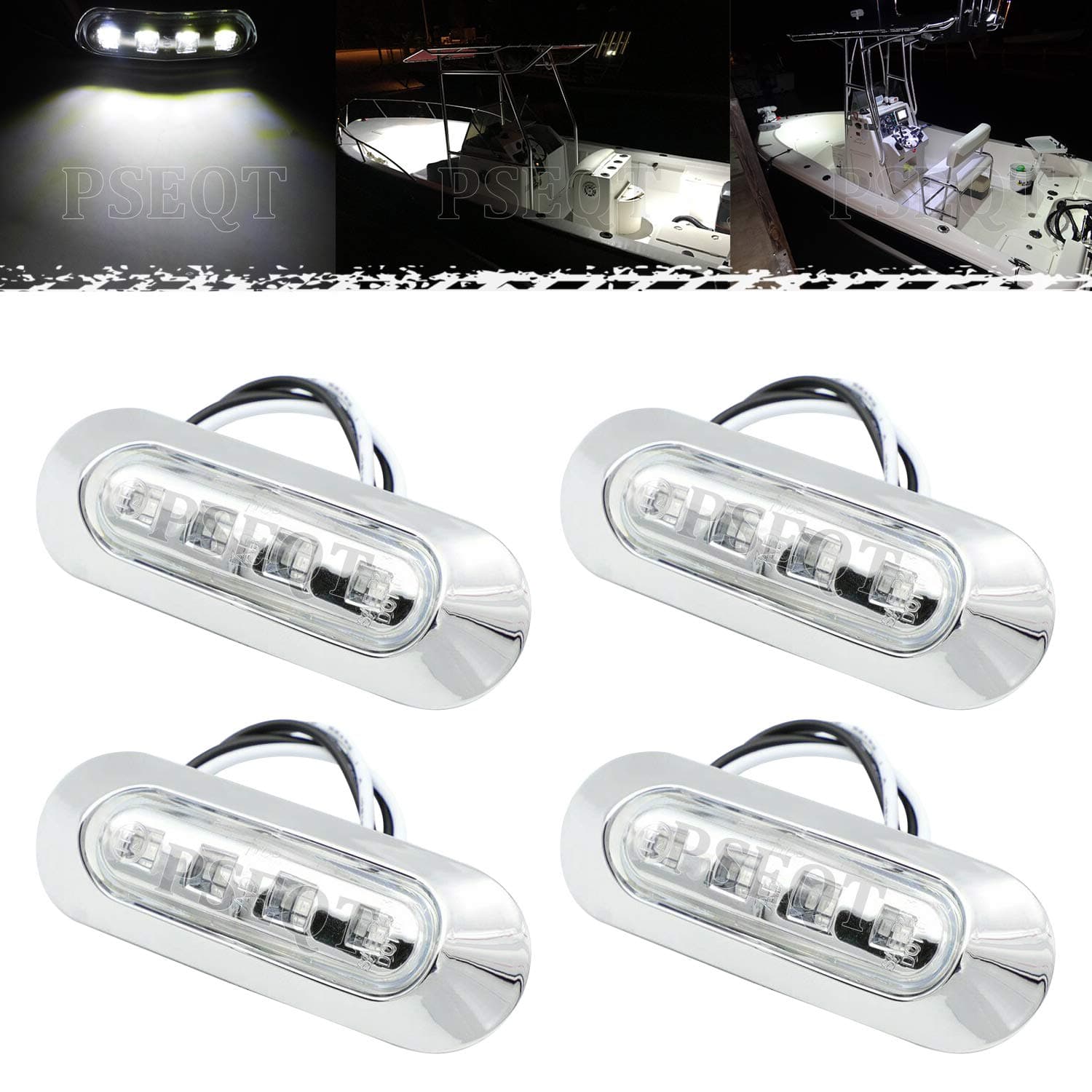 PSEQT 3.8'' Submersible Marine Boat Lights, Waterproof Led Deck Courtesy Interior Lights Transom Cockpit Light for Yacht Fishing Pontoon Sailboat Kayak Bass Boat Vessel 12V 24V (White 4Pcs)