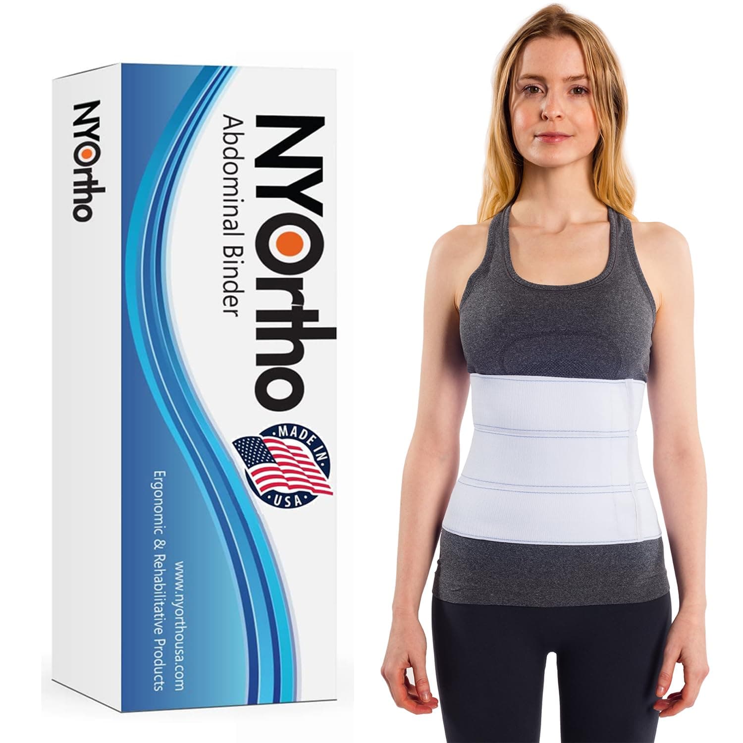 NYOrtho Abdominal Binder Lower Waist Support Belt - Compression Wrap for Men and Women MADE IN USA (60" - 75") 3 Panel - 9"