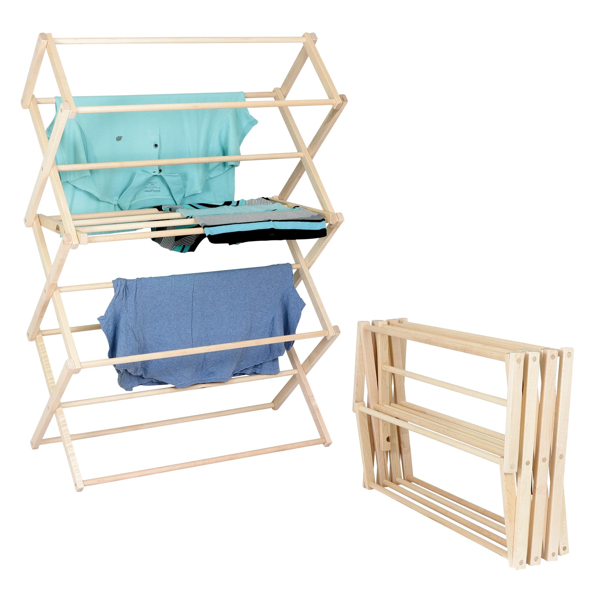 Clothes Drying Rack: Solid Maple Hard Wood Laundry Rack for Sweaters, Blouses, Lingerie & More, Durable Folding Drying Rack, Made in USA, No Assembly Needed, Large