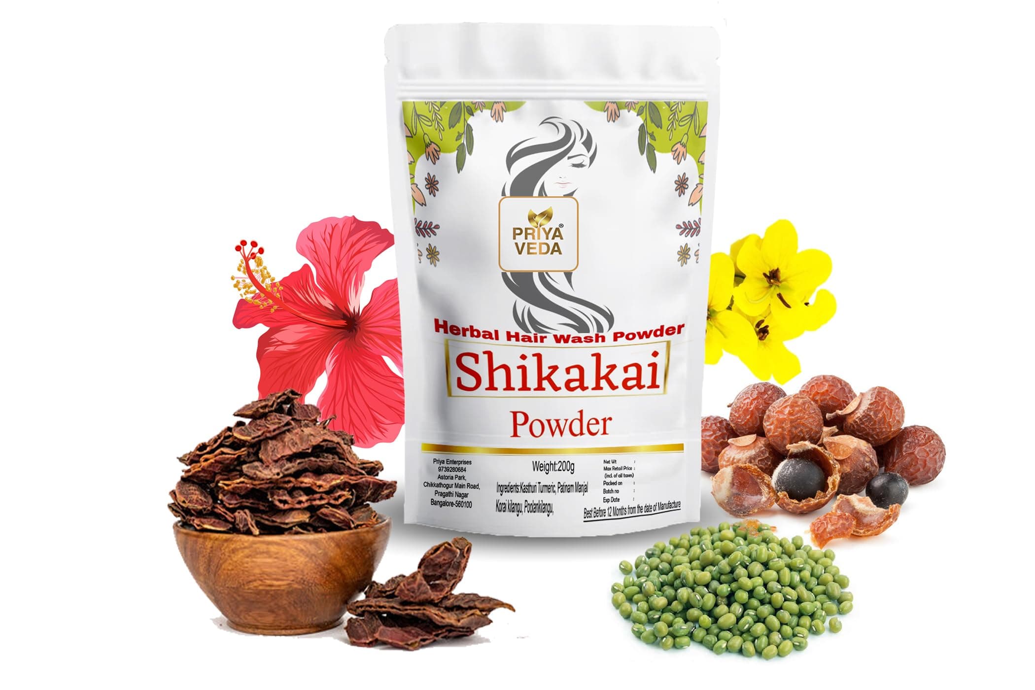 Priya Veda Herbal Hair wash Powder for Hairfall Protection & Strong and Healthy Hair,Fragrance Free,For Men and Women, 200gm