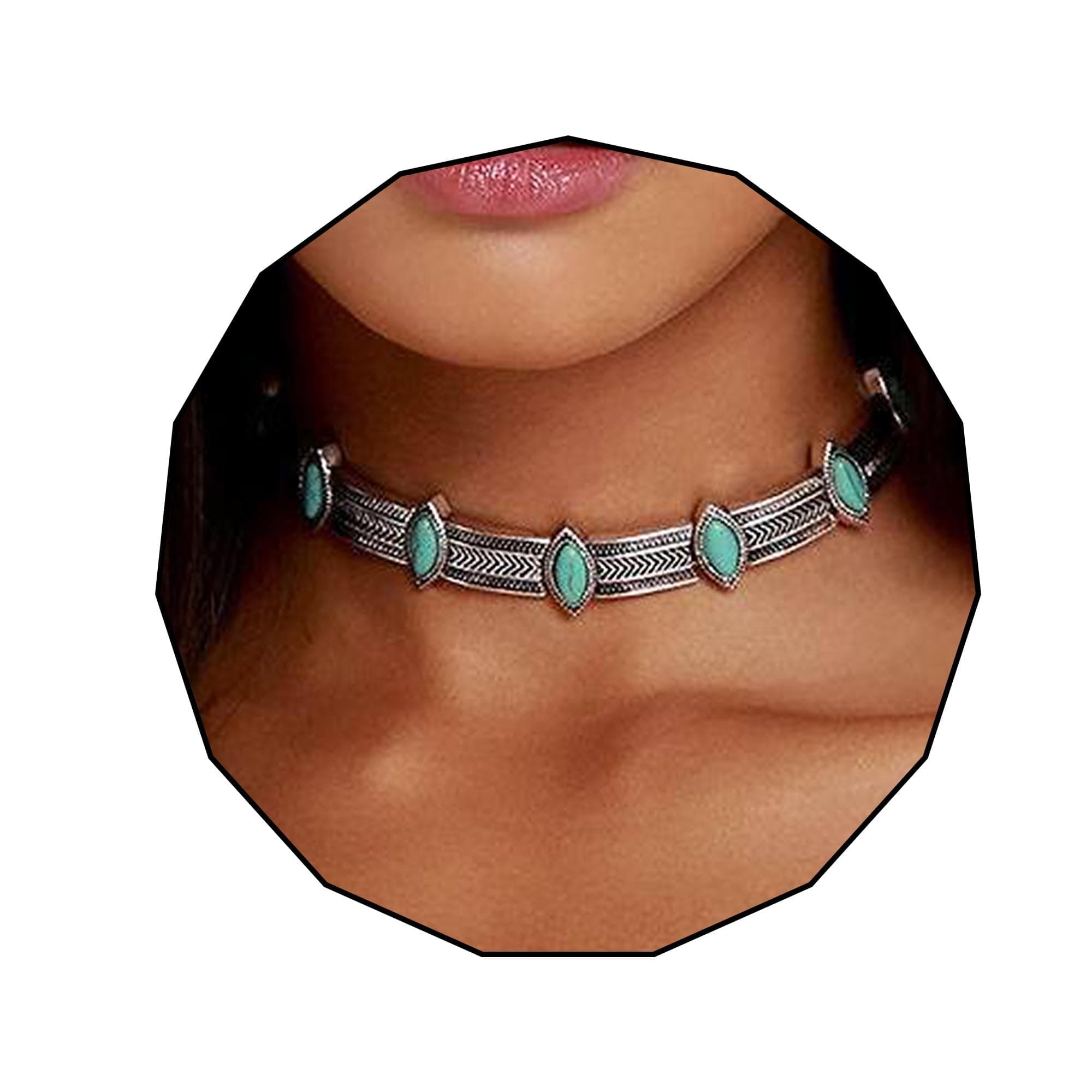 OlbyeTurquoise Necklace Silver Short Necklace Choker Personalize Boho Necklace Jewelry for Women, Metal