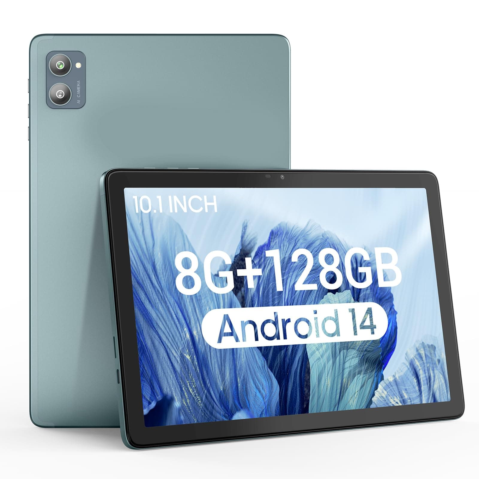 10.1 Inch Android Tablet, Android 14 Tablets with 128GB+8(4+4 Expand) GB, 2.4+5G WiFi Tablet PC with FHD IPS Touch Screen, Dual 13MP+5MP Camera, Dual Stereo Speakers, Bluetooth5.0, GPS