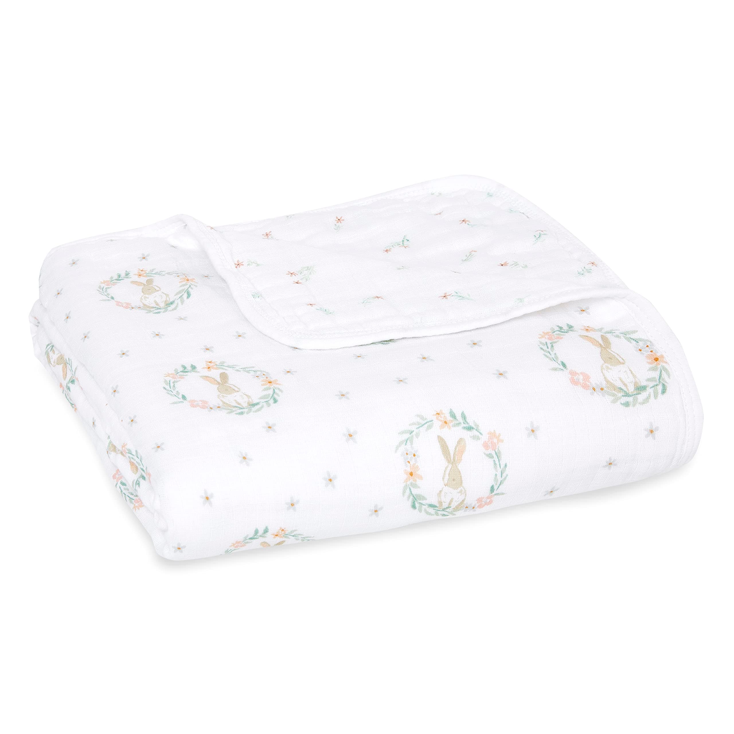 Essentials Dream Blanket, Muslin Baby Blankets for Girls & Boys, Ideal Lightweight Newborn Nursery & Crib Blanket, Blushing Bunnies