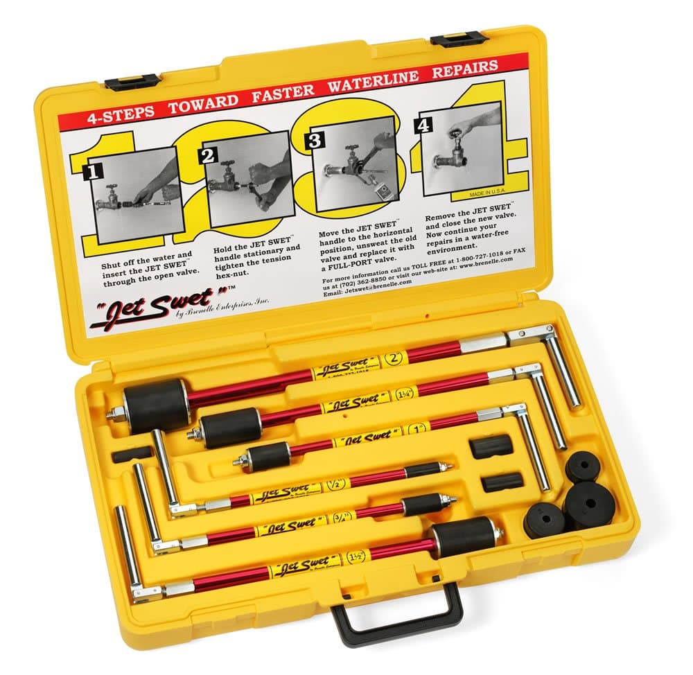 Jet Swet 6800 Pipe Plug Kit – Temporary Water Stopper for Live Water Lines, 1/2″ to 2″ Pipes, 6-Piece Tool Set with Case, Rated 65 PSI, Trusted by Plumbers Since 1988