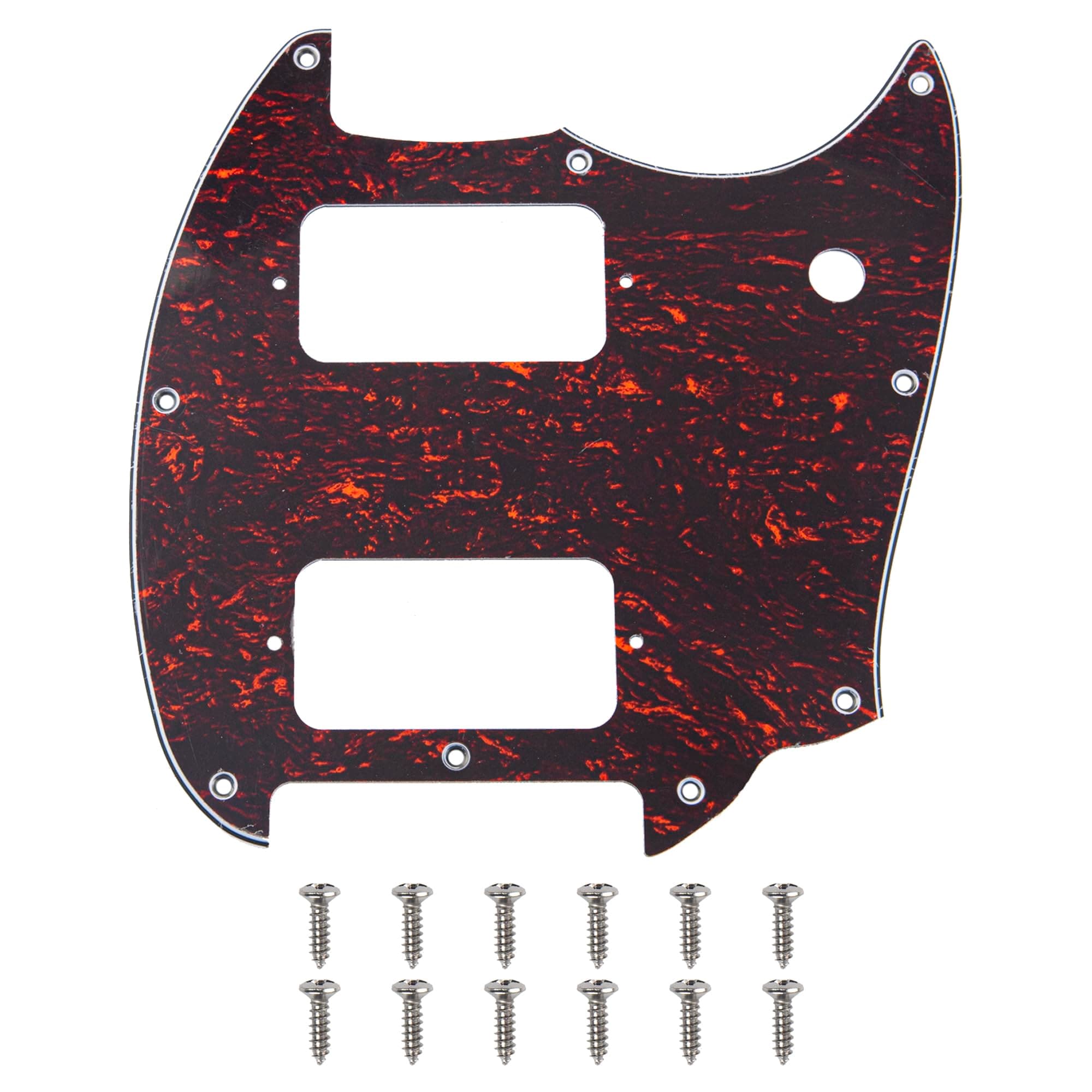 1Pcs Yootones HH 9 Holes Round Corner Guitar Pickguard 2 Humbuckers Compatible with Squier Bullet Series Mustang Electric Guitar (4Ply Red Tortoise Shell)