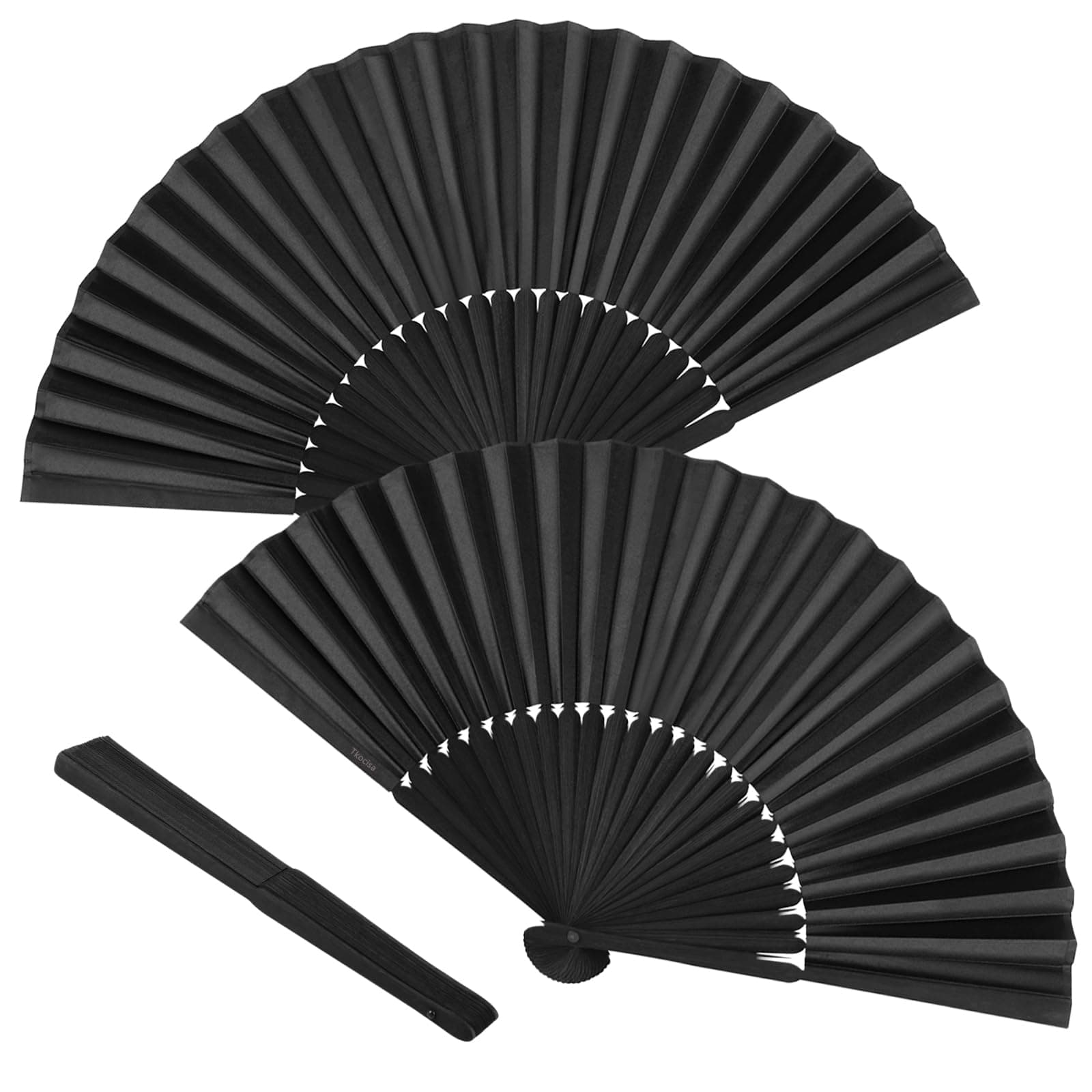 Minelife Tkocisa 2 Pack Bamboo Silk Folding Fan Handheld, Chinese Vintage Retro Fabric Fans, Black Hand Fan for Performance, Dance, Fighting, Wedding, Church, Party & Gift
