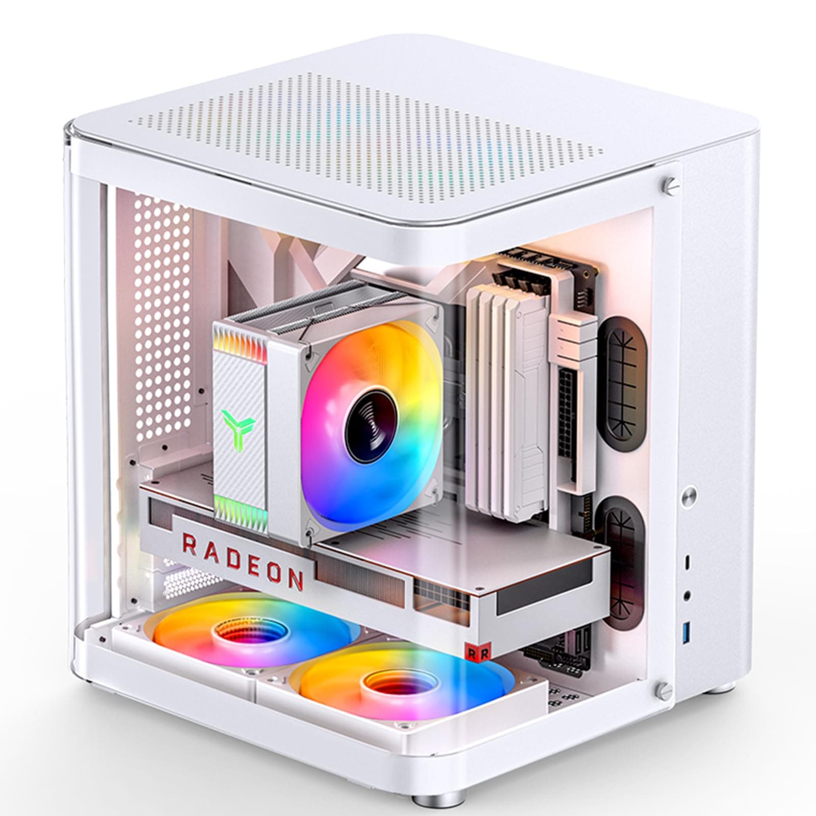TK-1 White Micro ATX Mini Tower Computer CASE, Hyperboloid Glass Design, Separated Cabinet Structure, Al Alloy Shell Matx Desktop PC Case, Support ATX Power supply/240 AIO, White