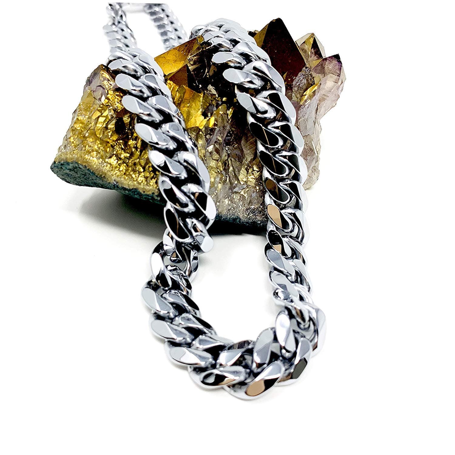 14ct White Gold Cuban Link Chain Necklace for Men, Women Real 9MM 14K Karat Diamond Cut Heavy w Solid Thick Clasp