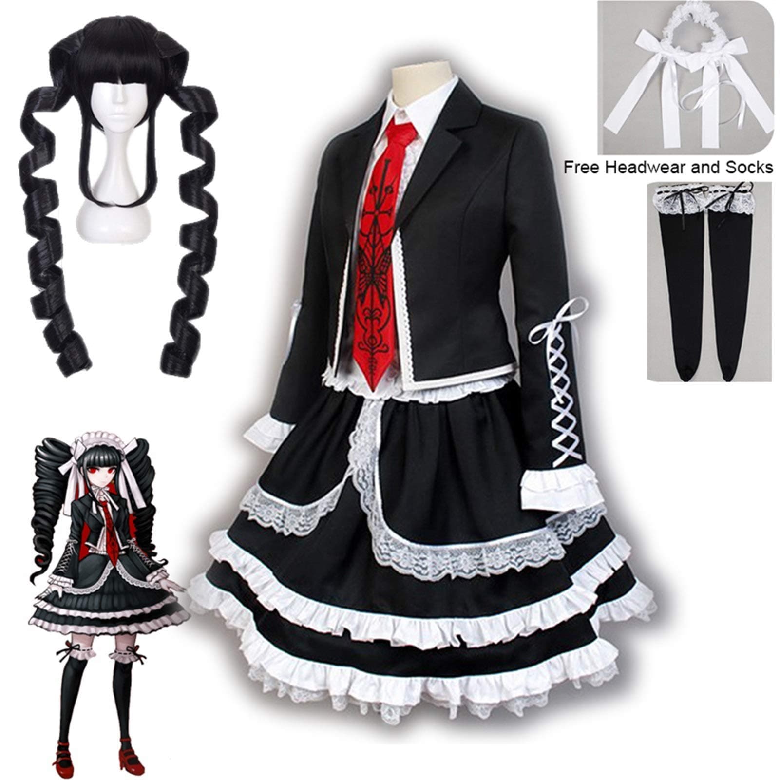 YBINGA Yasuhiro Taeko Cosplay Costume Celestia Ludenberg Wigs Woman Lolita Uniform Skirt Halloween Party Dress Party Costume (Color : Wig and Costume, Size : Small)