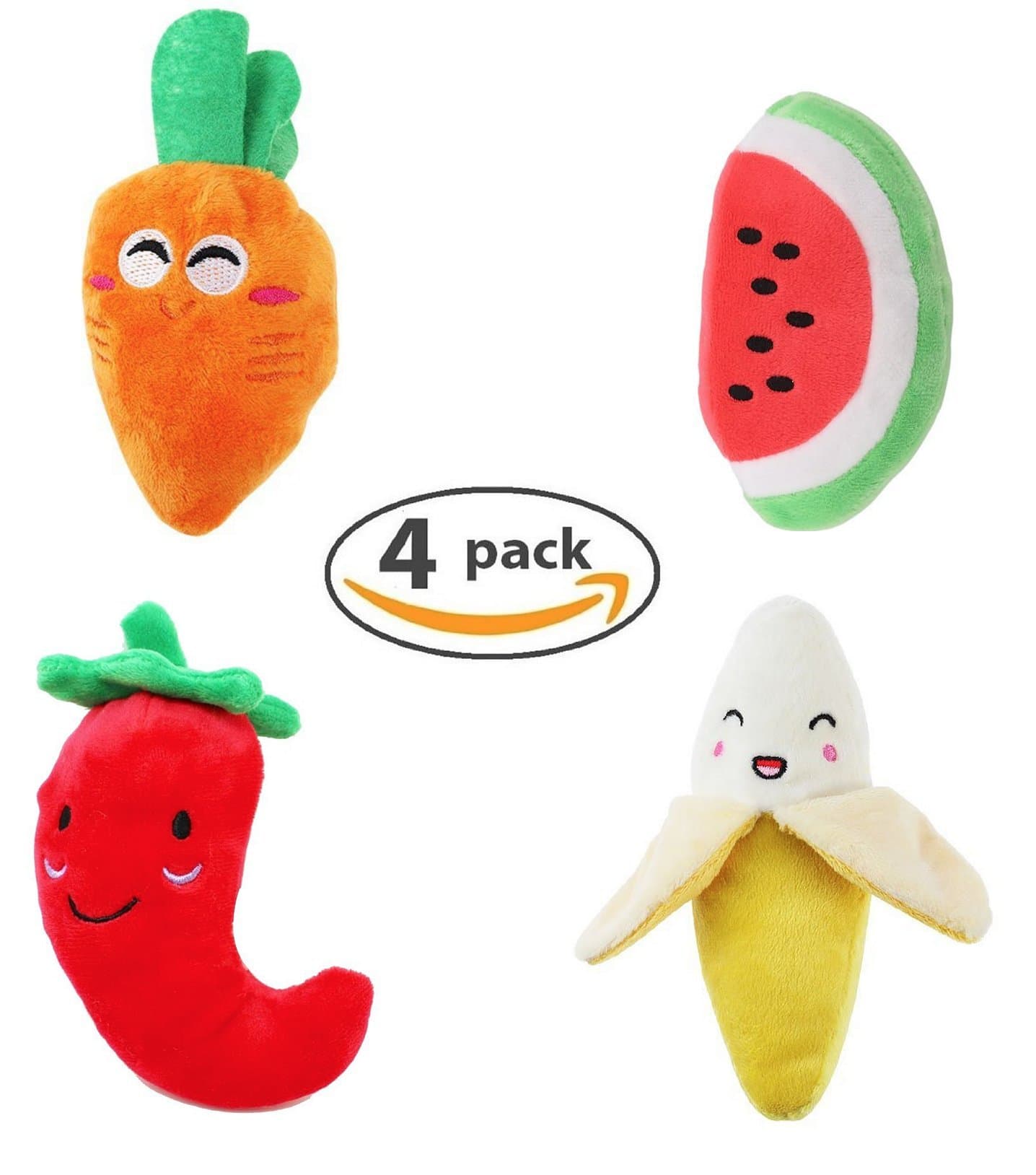 Squeaky Fruit and Vegetable Dog Toys for Small Dogs - Set of 4 Fruit and Vegetable Plush Toys