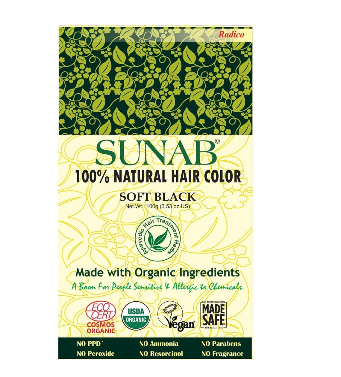 Sunab-Certified Organic 100 % Natural Soft Black Hair Colour