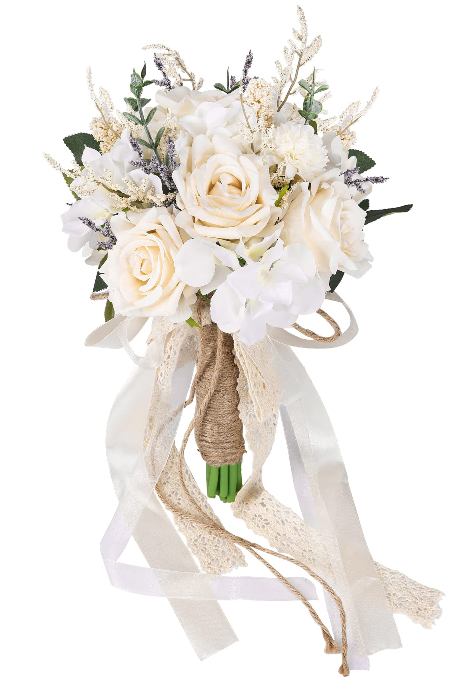 CEWOR Wedding Bouquets for Bride Bridesmaid, White Champagne Artificial Roses Flowers Wedding Decoration