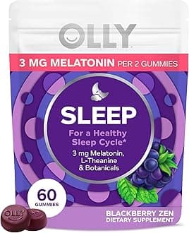 OLLY Sleep Gummy, 3 mg Melatonin, L-Theanine, Chamomile, and Lemon Balm Extracts, Blackberry Flavor, 30 Day Supply - 60 Count