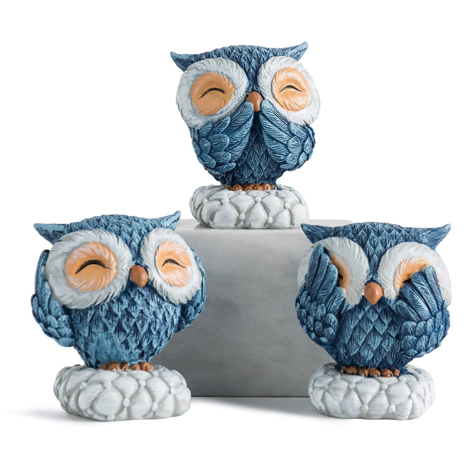 3 Pcs Blue Owl Decor for Home Decor Accents, Owl Statue for Cute Shelf Decor Accents Living Room Bookshelf Decorations, Decorative Objects for Mantel or Desk, Owl Sculpture for Owl Lover Gifts