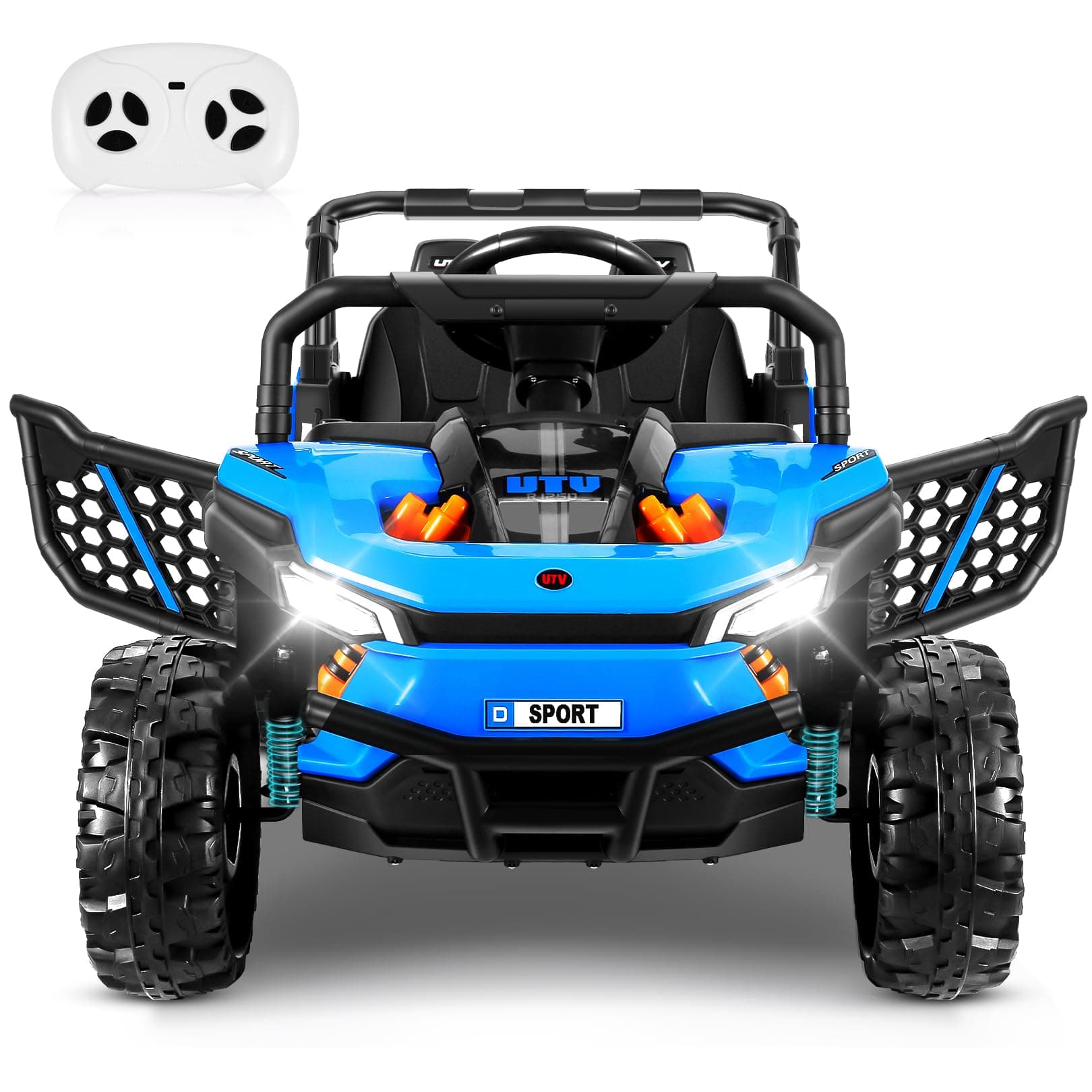 Hikole 12V Ride on Toys 2 Seater, Kids Electric Car Vehicles with Parent Remote, Toy Storage, Two Seater, Sping Suspension, LED Headlight，Blue