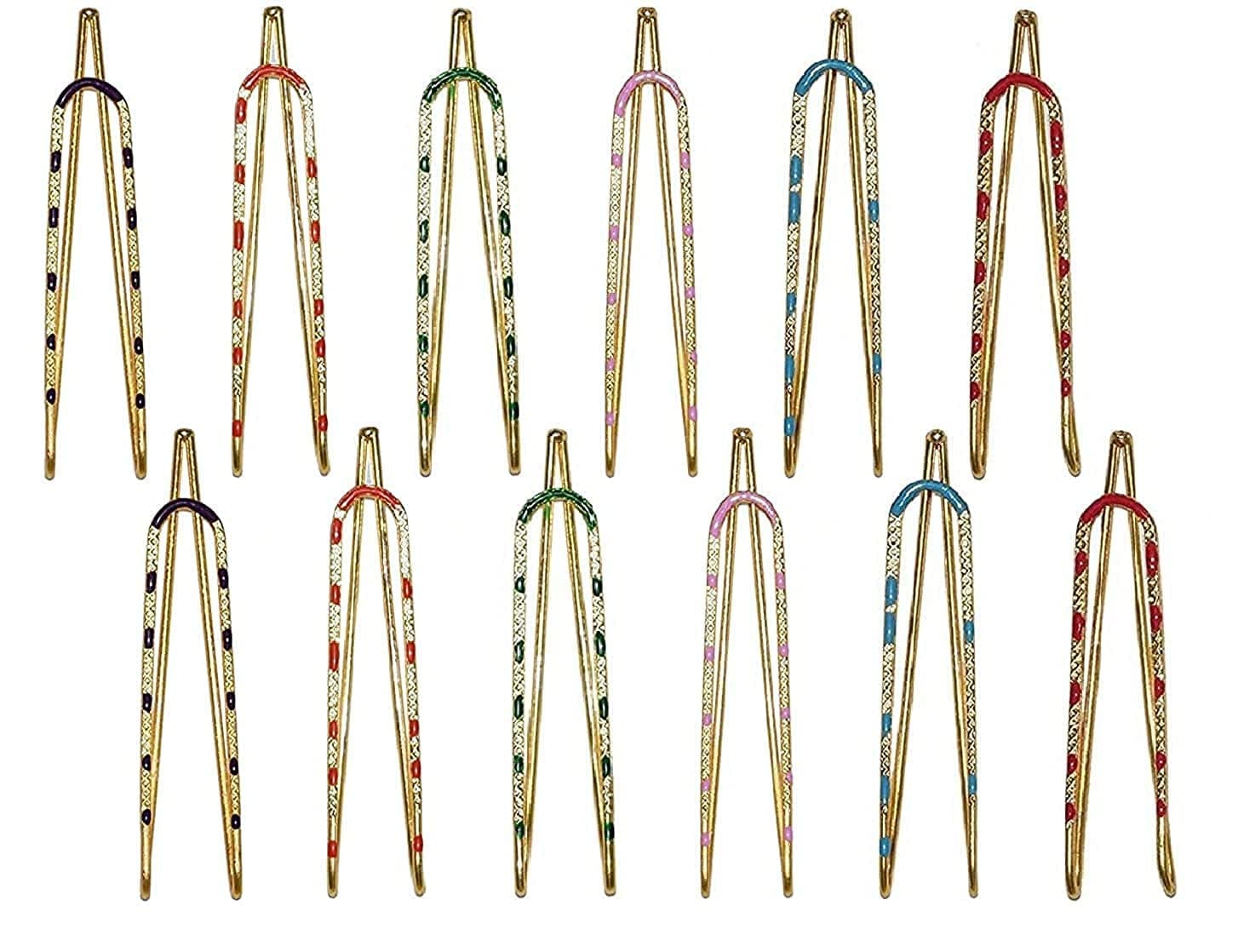 Mluffy Fashion Saree Hijab Pallu Dupatta Chunri Patli Pins Multicolor Beads Brooches Sari Safety Pin for Women's (Pack Of 12)