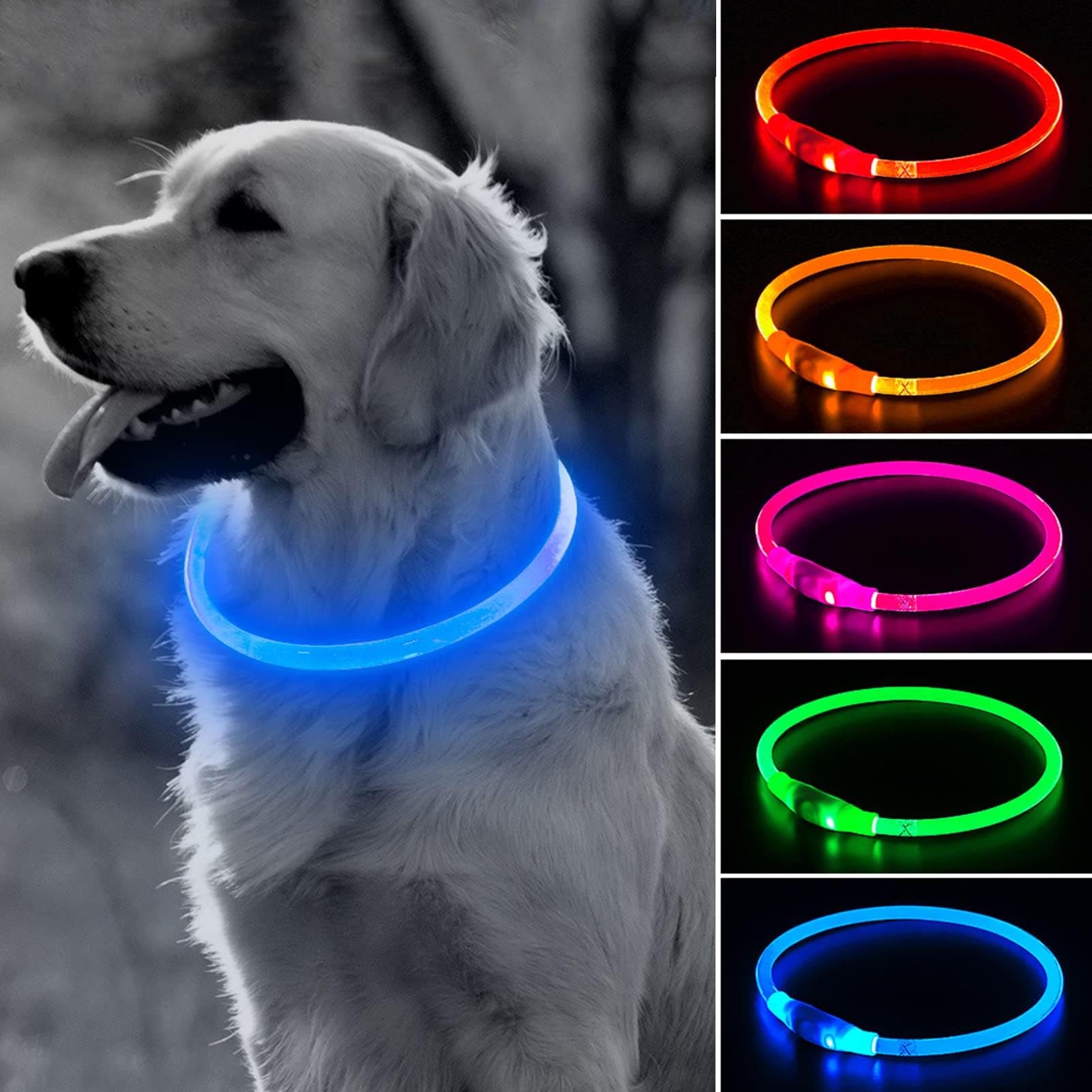 Light Up Dog Collar - 360° Visible Rainproof LED Dog Collar Rechargeable - TPU Cuttable Glowing Pet Collar for Small Medium Large Dogs - Safety Dog Lights for Night Walking& Camping (Blue 70cm)