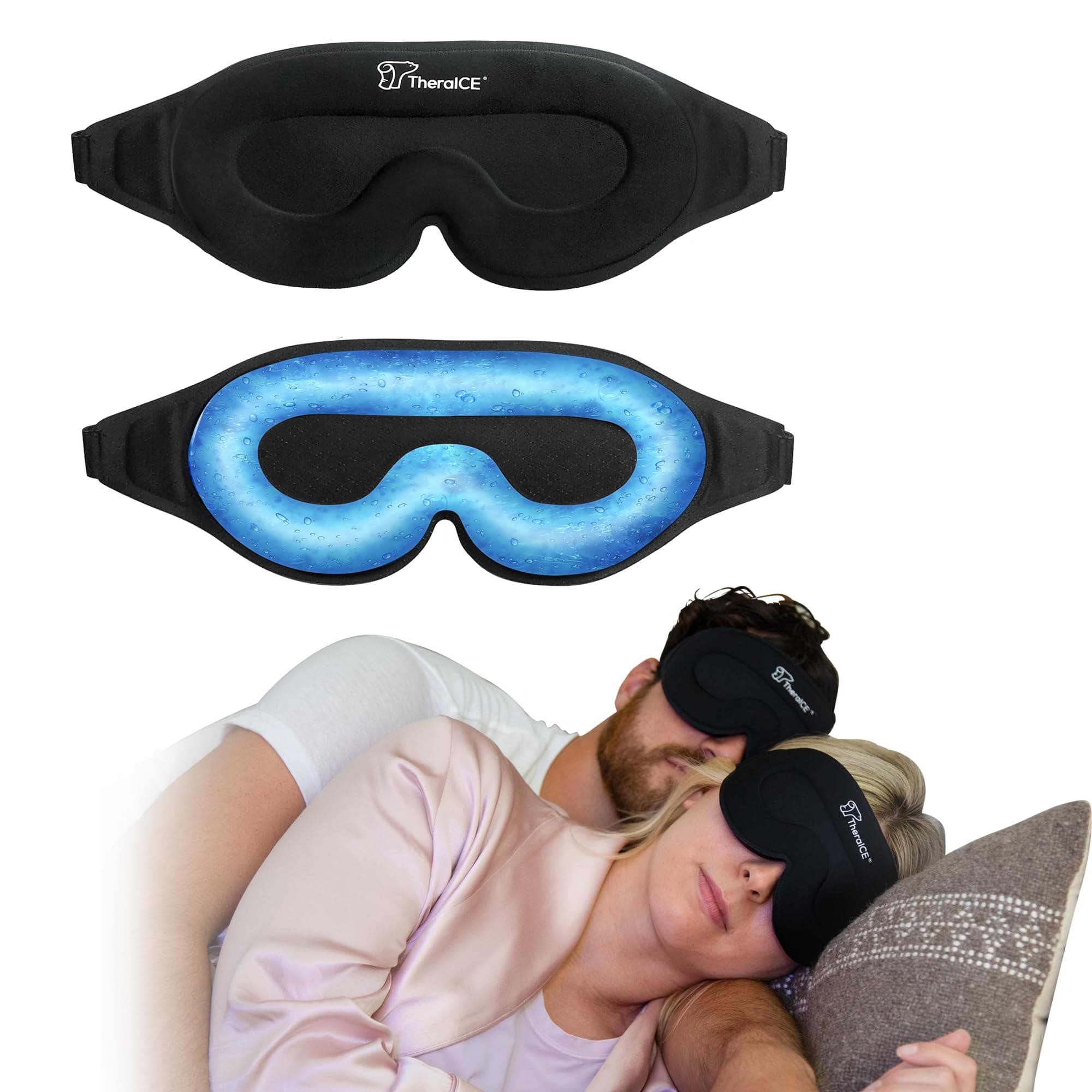 Sleep Mask + Cooling Gel Relief - Sleep Eye Mask Blackout Blindfold Cold - 3D Contoured Relaxing No Pressure Eye Cover to Block Light for Comfortable Soothing Night Sleeping/Men & Women