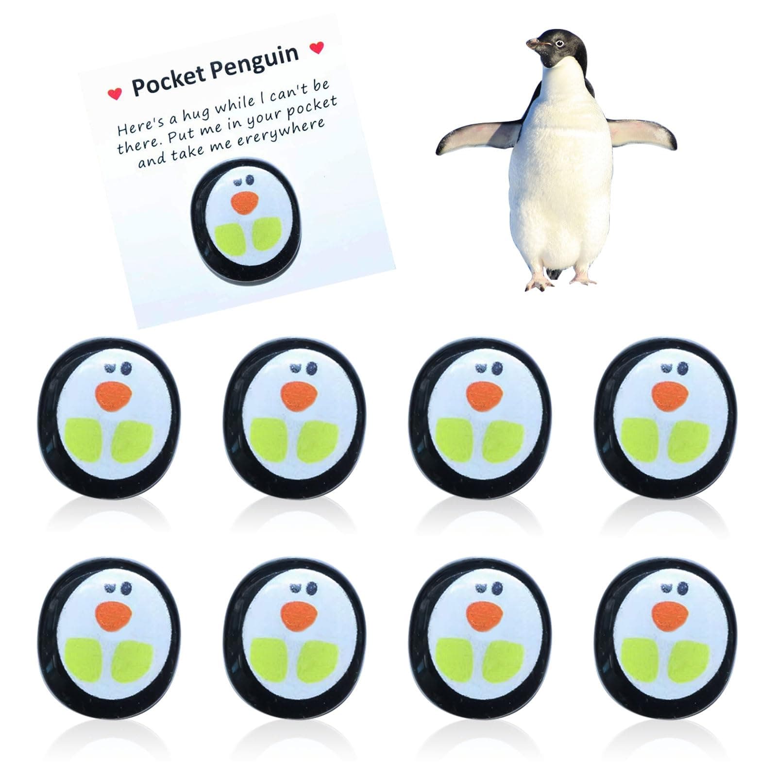 8 Pack Mini Animal Hug Gift - Pocket Penguin, Cute Glass Penguin Keepsake Ornament, Encourage Gift for Family, Friends, Lovers