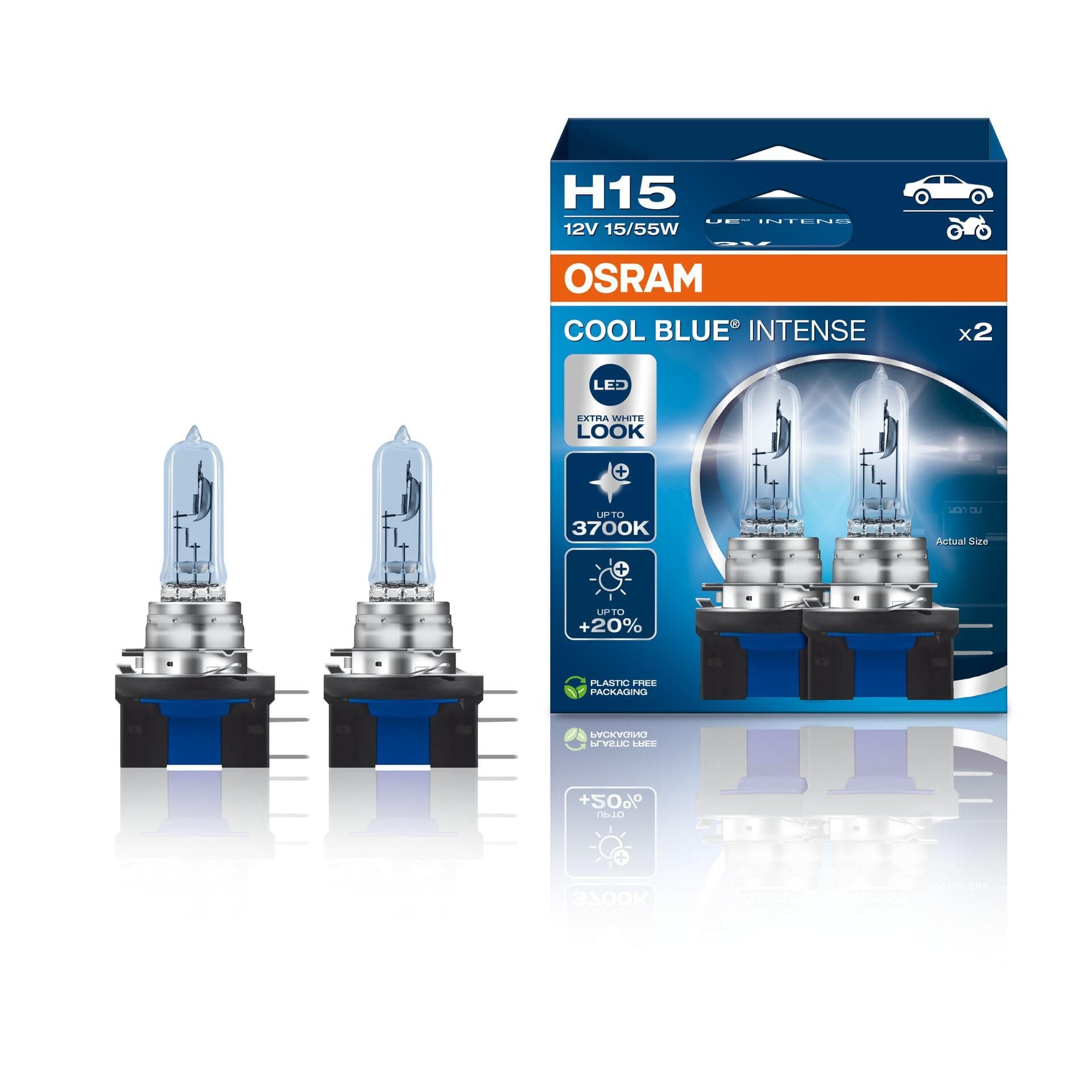 AutimHoo NSE H15, 20% more brightness, up to 3,700K, halogen headlight lamp, LED look, duo box (2 lamps) 64176CBN-HCB