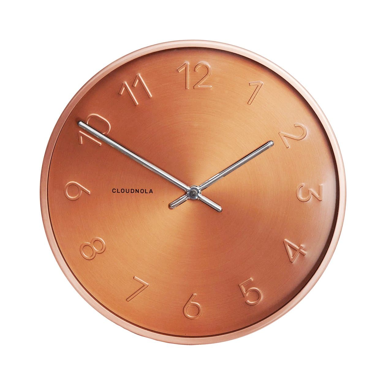 Cloudnola Trusty Metal Wall Clock Copper, 12 inch diameter, Battery Operated Quartz Movement, Silent Non ticking, Perfect for Bedroom, Living Room, Office, and Kitchen.