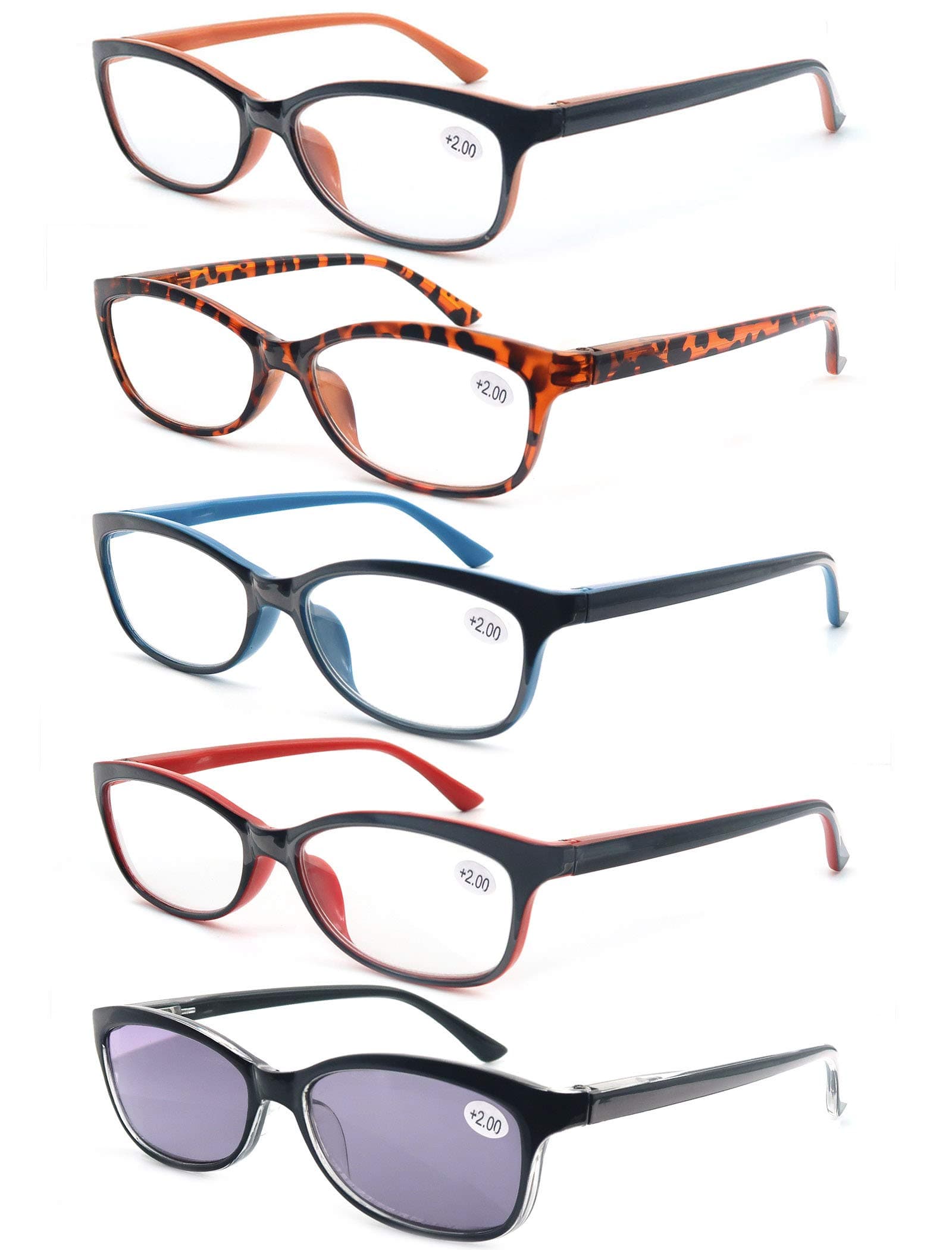 Reading Glasses Womens Colorful Ladies Sun Readers +2.50 Cheaters Glasses Lightweight Comfortable Frame Read Outdoors 5 Pack