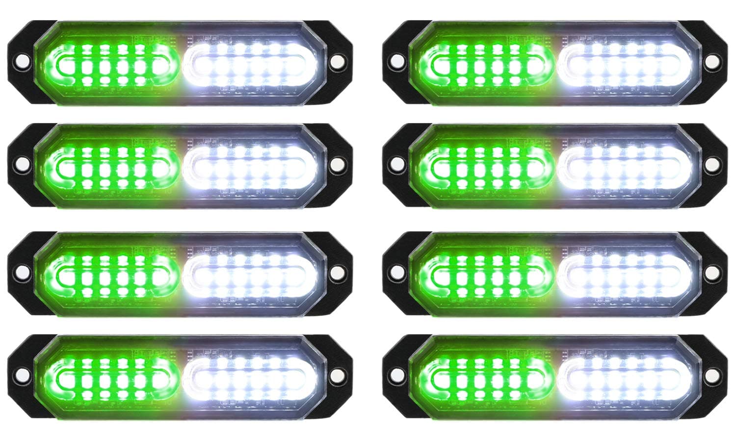 ASPL8pcs Sync Feature Ultra Slim 12-LED Surface Mount Flashing Strobe Lights for Truck Car Vehicle LED Mini Grille Light Head Emergency Beacon Hazard Warning Lights (Green/White)