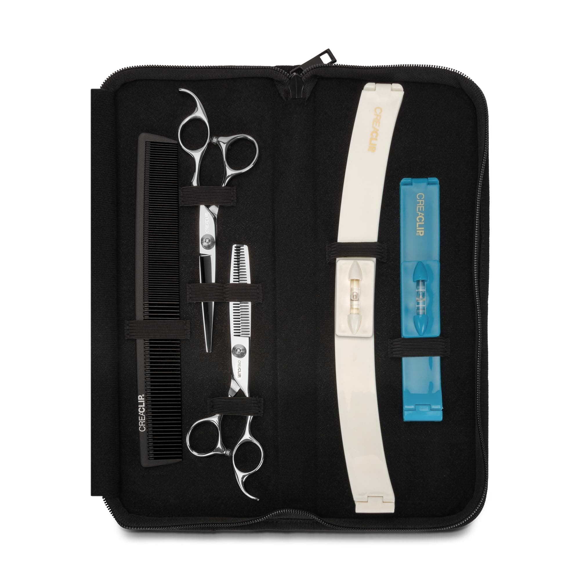 Original CreaClip Case and Hair Scissors, Hair Cutting Tool Hair Cutting Shears Thinning Scissors Hair Comb for Layers Bangs Kids Hair Cut Hair Cutting Kit (Set of 5) (CC043)