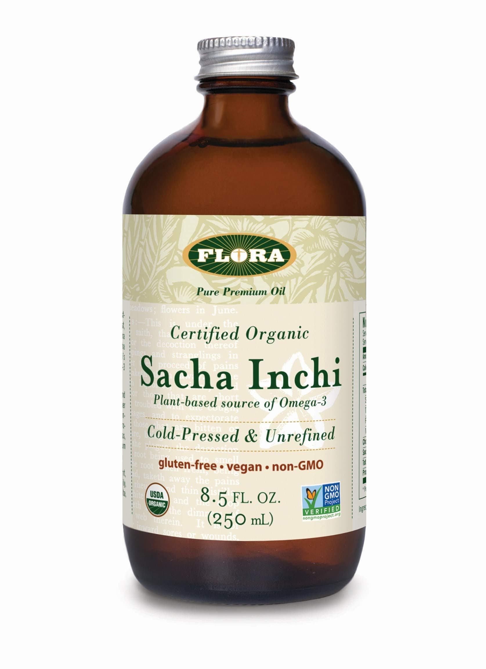 FloraSacha Inchi Certified Organic Oil - Cold-Pressed & Sustainably Sourced - Contains Omega-3, Omega-6 & Omega-9 - Non-GMO, Gluten-Free, Vegan & Kosher - 8.5 fl. oz.USDA Organic