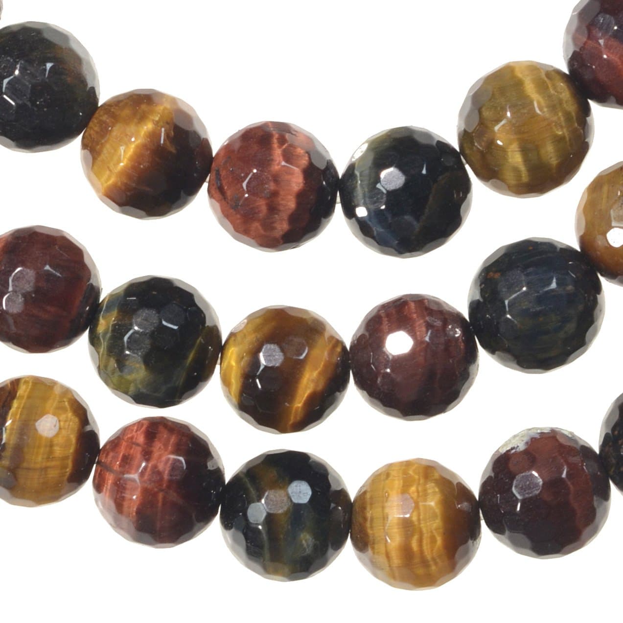 Tigereye Multi Color Micro Facet Round Bead Strand 8mm 16"