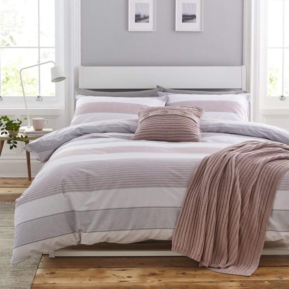 Catherine LansfieldNewquay Stripe Easy Care Single Duvet Set Blush