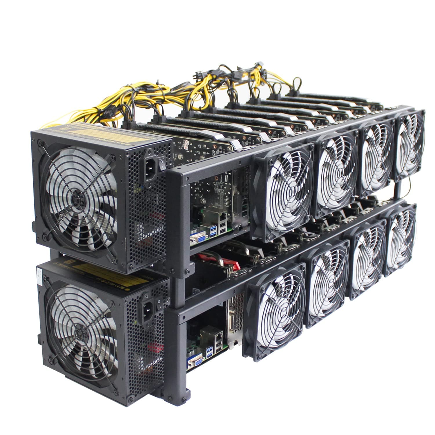 SOONTECH Complete Mining Rig System for Ethereum Coin With Windows 10, Motherboard Including CPU, SSD, RAM, PSU - Open-Pit Machine, Frame (EXCLUDING GPU/1 Layer RIG)