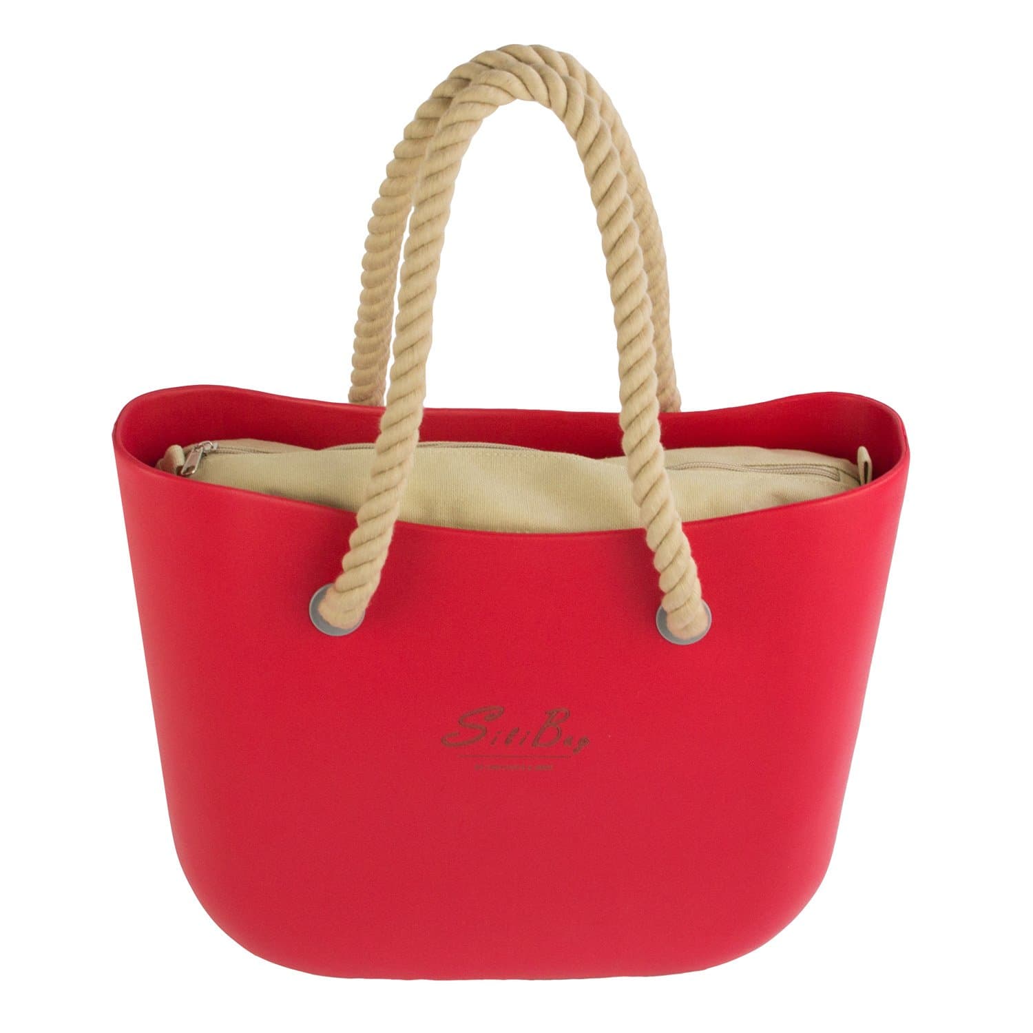 Silibag Red large - Natural Inner - Rope Natural Handles