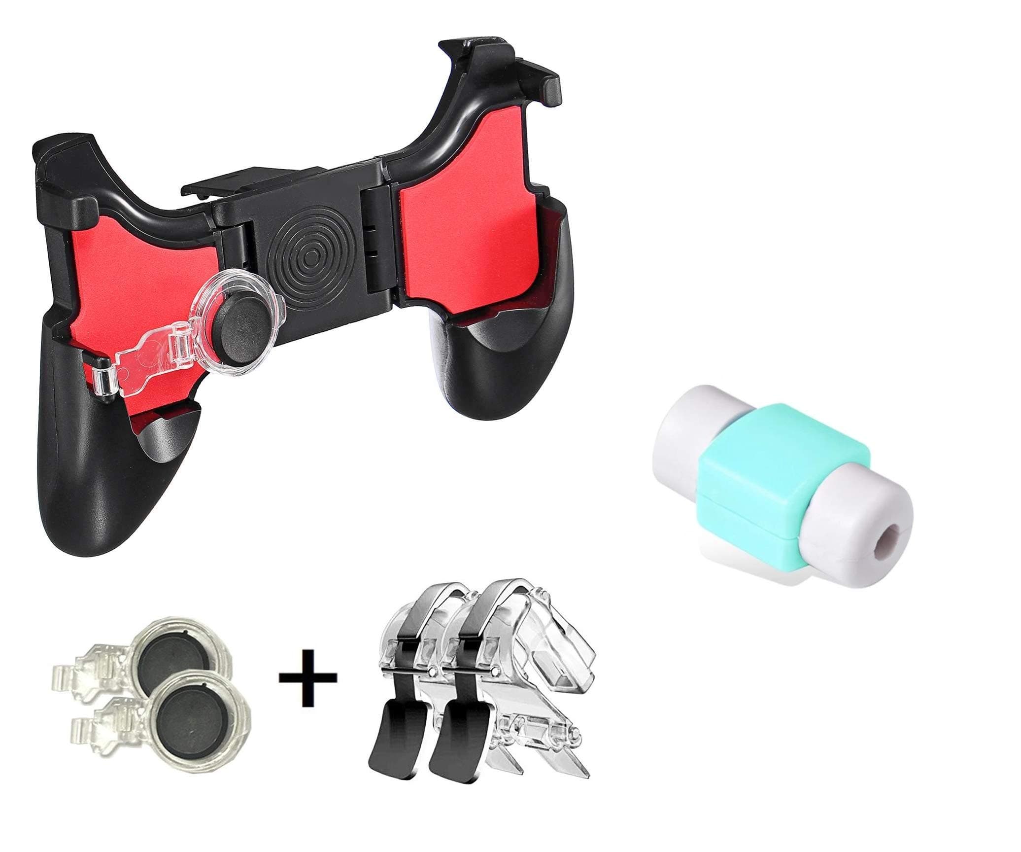 Easypro Combo of 5 in 1 Gamepad Set for PUBG Games (1 Game Handle + 2 L/R Metal Trigger + 2 Thumb Control) with Cable Protector