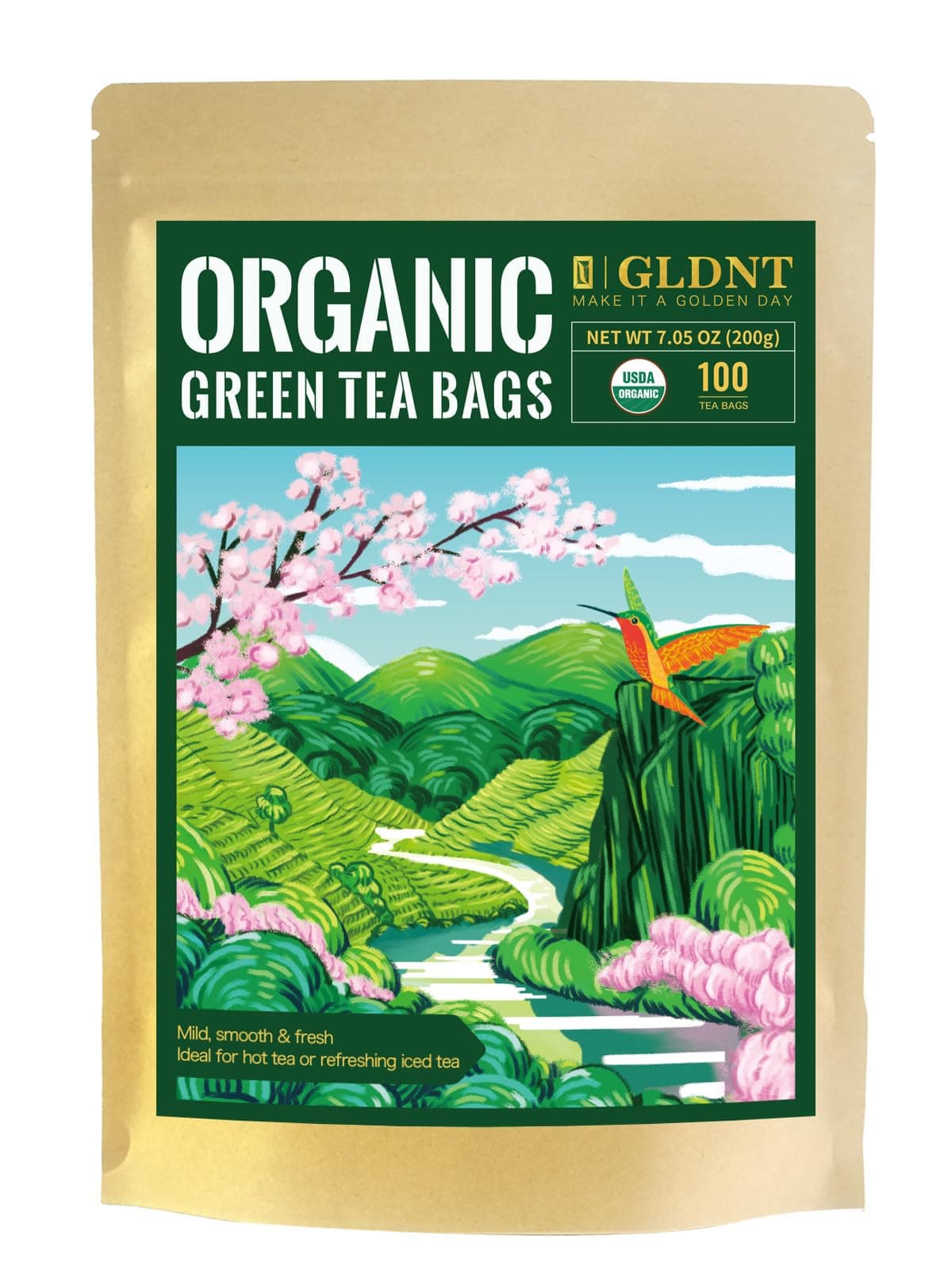 Organic Green Tea Bags, Natural Pure Organic Green Tea, Super Antioxidant, Caffeinated, 100 Count