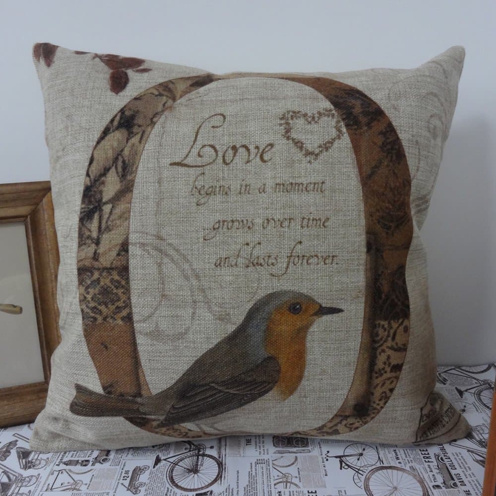 LINKWELL 45cmx45cm Letter O for Love Vintage Bird Pattern Best Gift Present for Family Cushion Covers