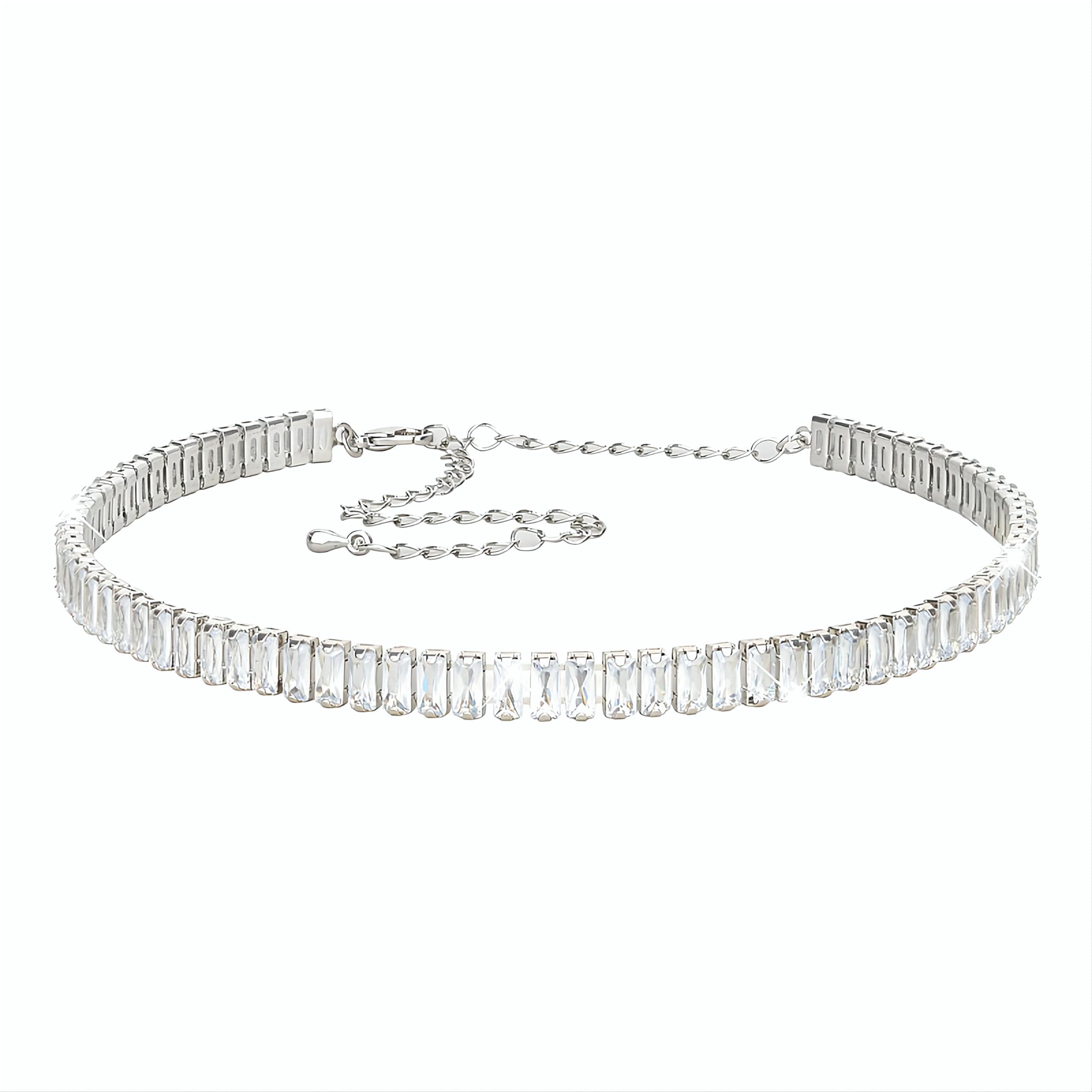 Rhinestone Choker Necklaces Elegant Silver Choker Diamond Choker Sparkly Crystal Necklace Chain Tennis Jewelry Fashion Accessories for Women Bride Party Evening Birthday Wedding
