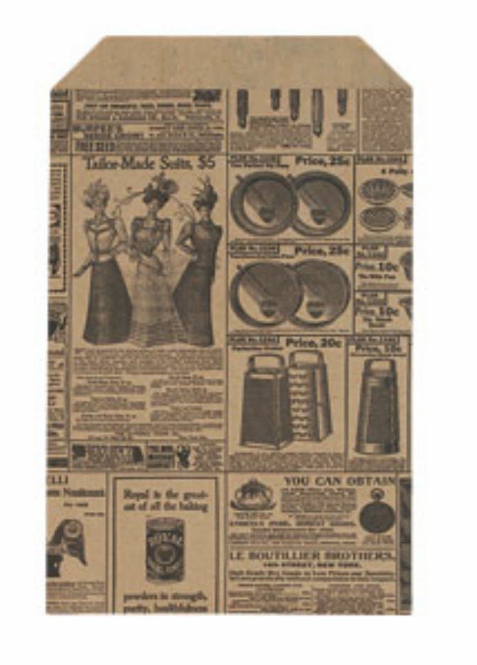 100 6x9 Newspaper Print Paper Kraft Bags,Vintage Style Newsprint Favor Craft Bag