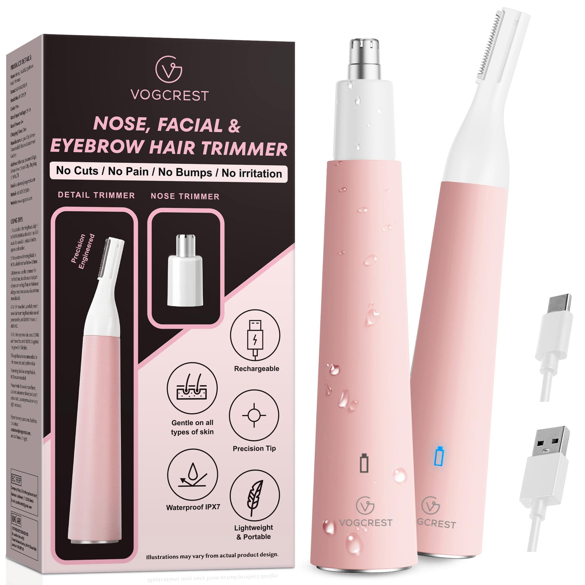 Nose Hair Trimmer for Women, Portable, Waterproof, Rechargeable, 2-in-1 Trimmer, Easy to Clean, Suitable for Sensitive Skin