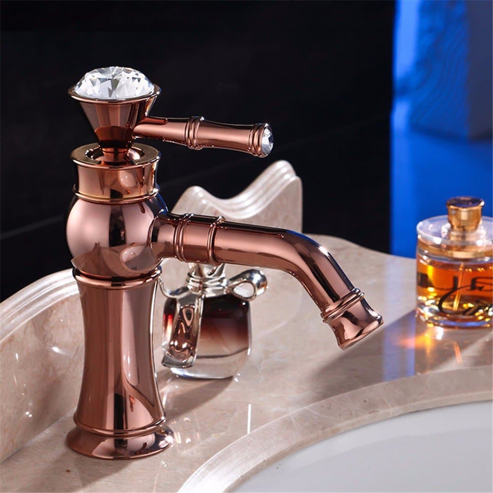 Bathroom Sink Faucet Vintage Rose Gold Gold Wash Basin Single Handle Single Hole Cold And Hot Taps Crystal Handle,Rose Gold