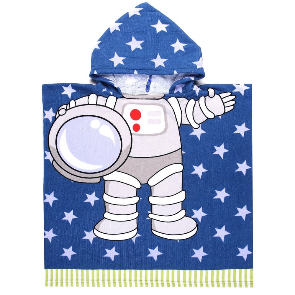 VOBCTY Microfiber Kids Hooded Bath Beach Pool Poncho Towel 24×24Inch (Space Man)