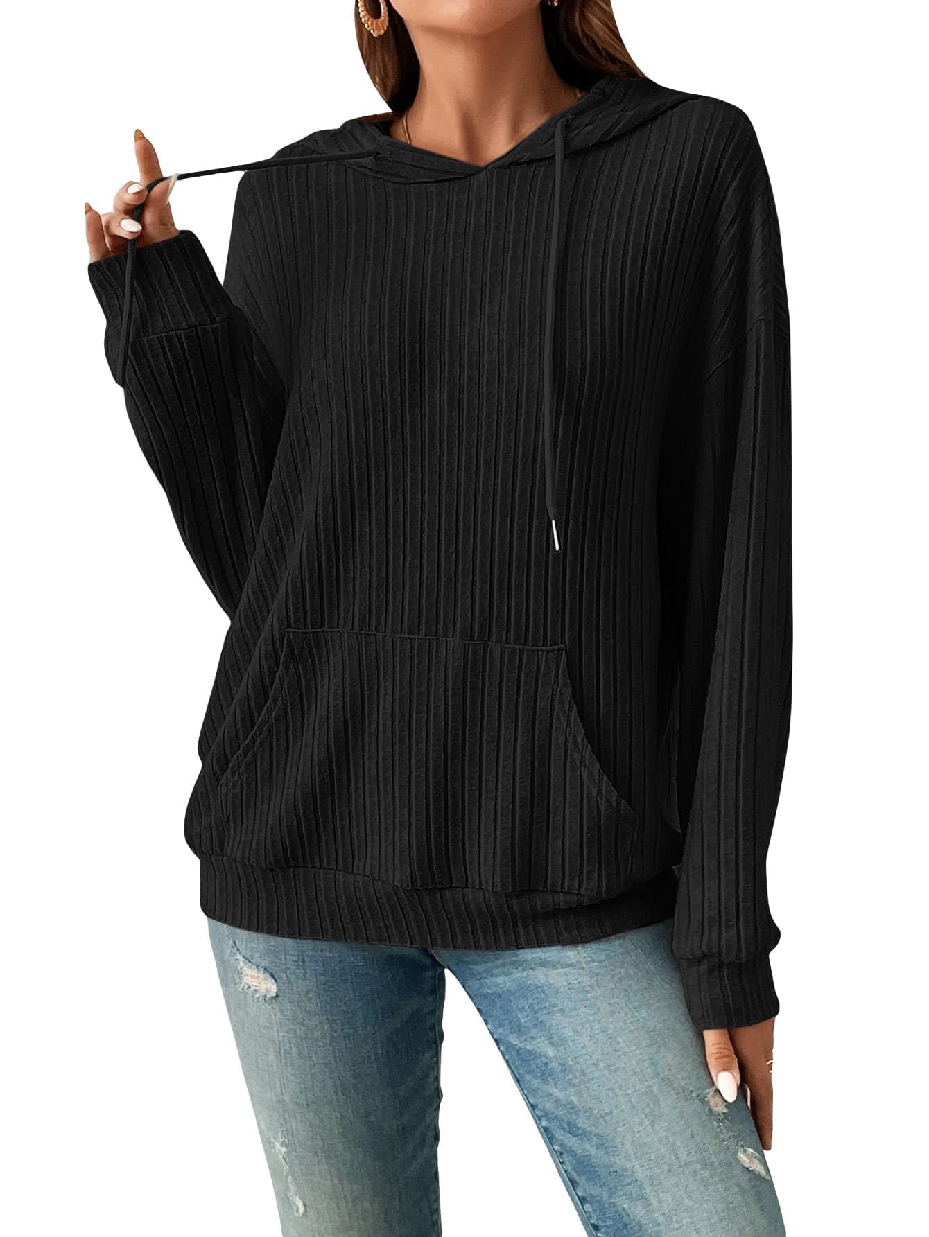 SOLY HUXWomen's Drawstring Long Sleeve Hoodies Pocket Front Casual Sweatshirt Tops