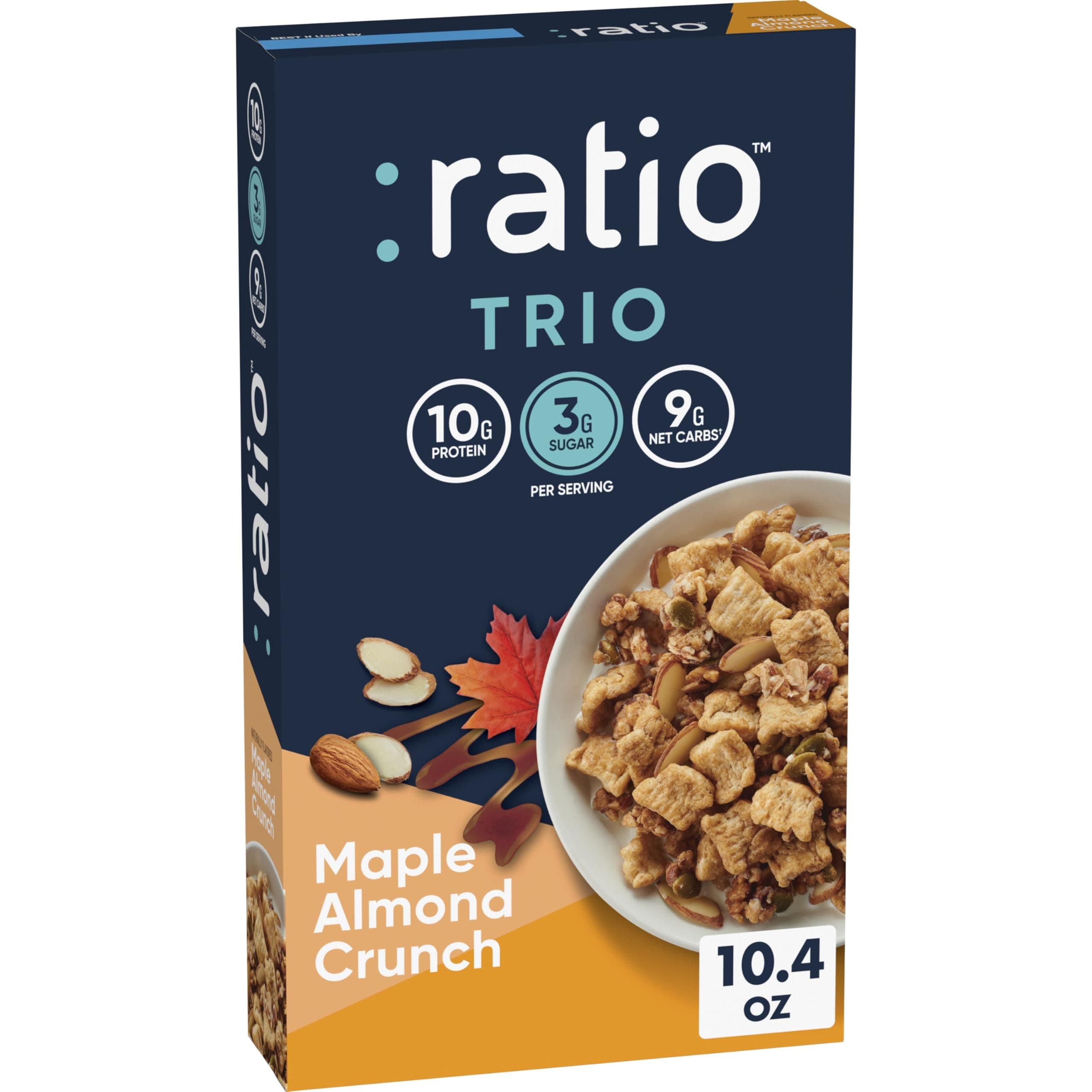:ratio Trio Maple Almond Crunch Cereal, 10g Protein, Keto Friendly, 10.4 oz