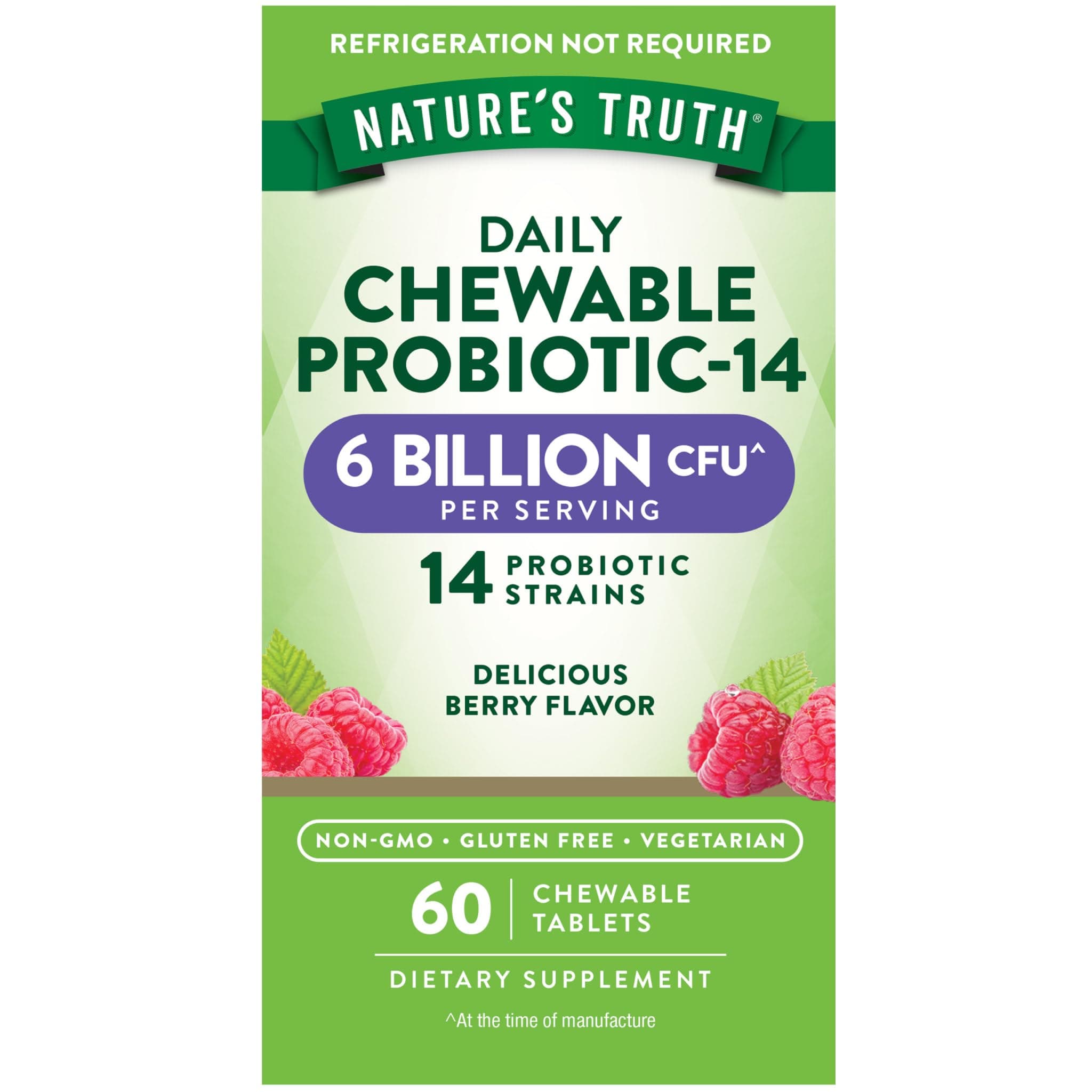 Nature's Truth Probiotic Chewable for Men and Women | 6 Billion CFU | 60 Count | 14 Strains | Berry Flavor | Vegetarian, Non-GMO & Gluten Free