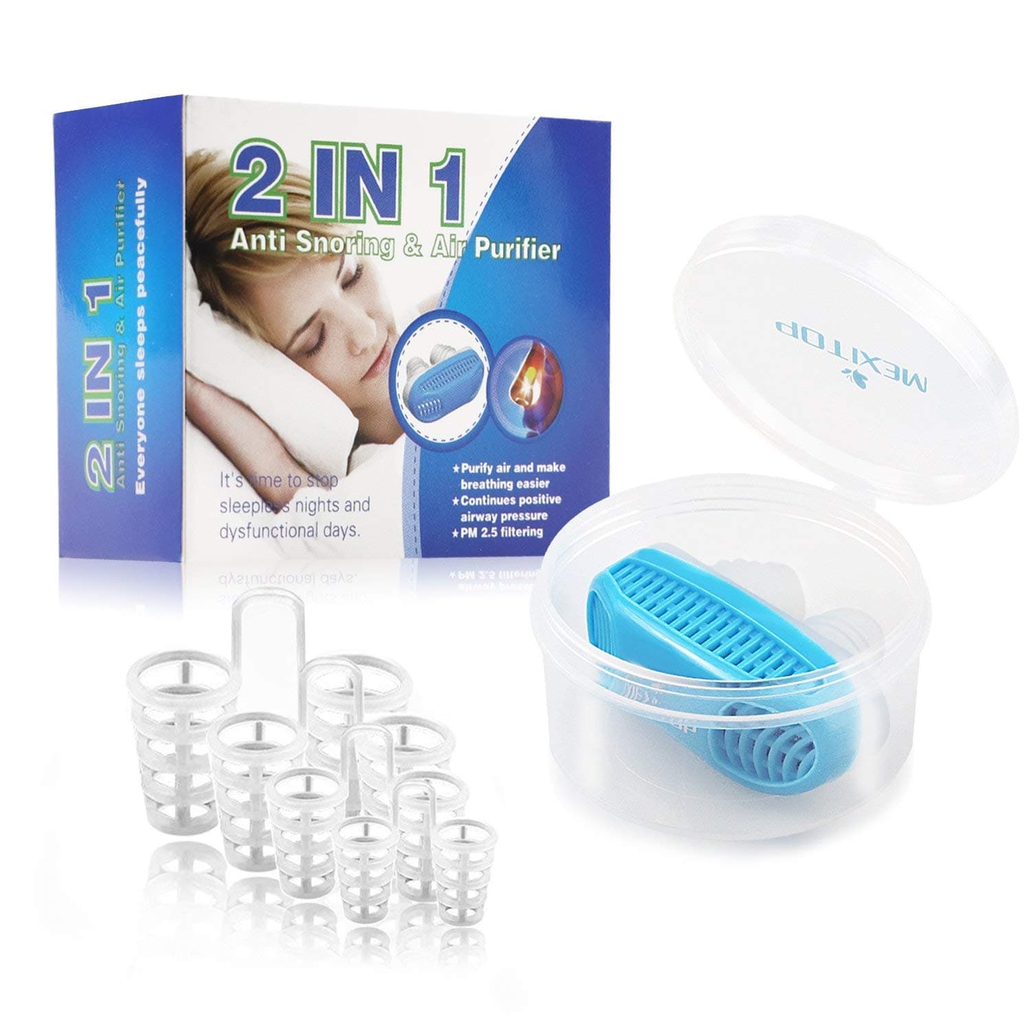 Anti Snoring Devices, MEXITOP 4+1 Stop Snoring Aids Nose Filter for Natural Snore Relief and Improve Breathing, Air Purification(Activated Carbon Filter Inside),Get a Better Quality Sleeping