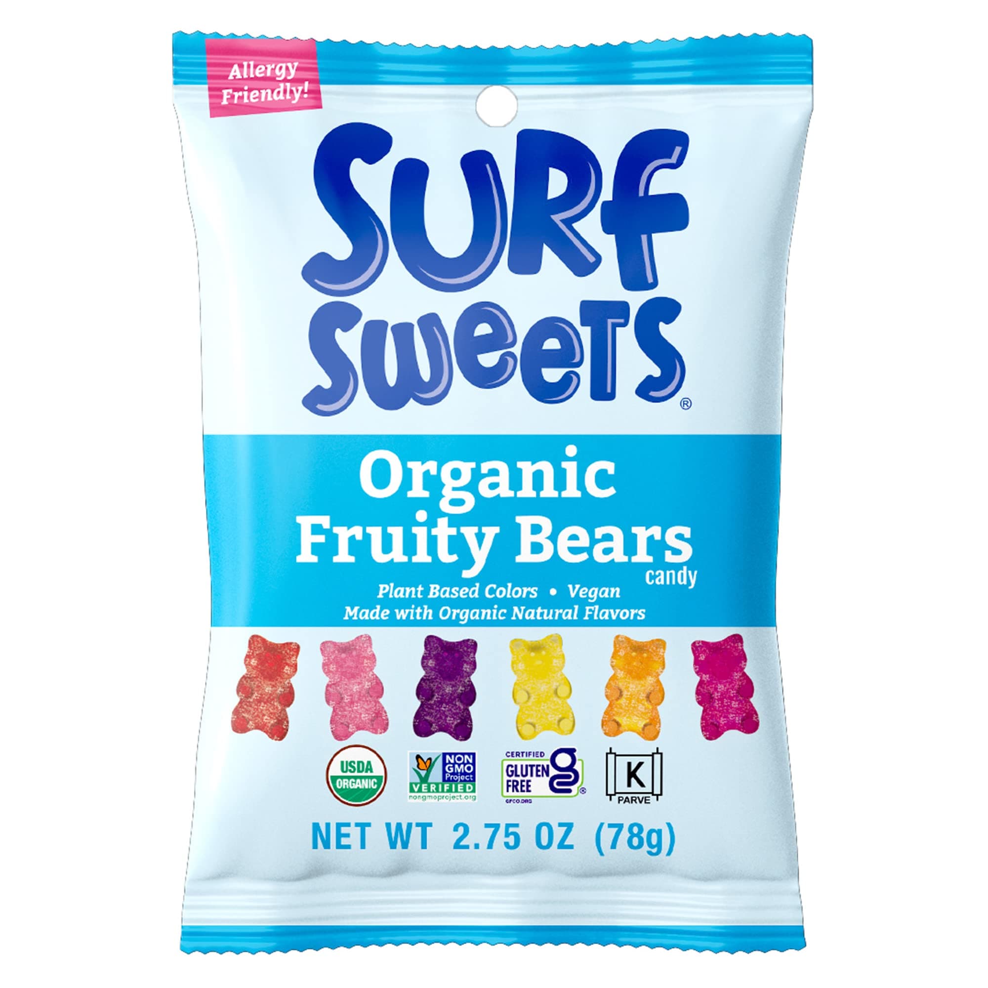Surf Sweets Organic Fruity Bears, Non GMO Project Verified, Gluten Free, Nut-Free, Vegan & No Artificial Colors or Flavors, 2.75 oz (Pack of 12)
