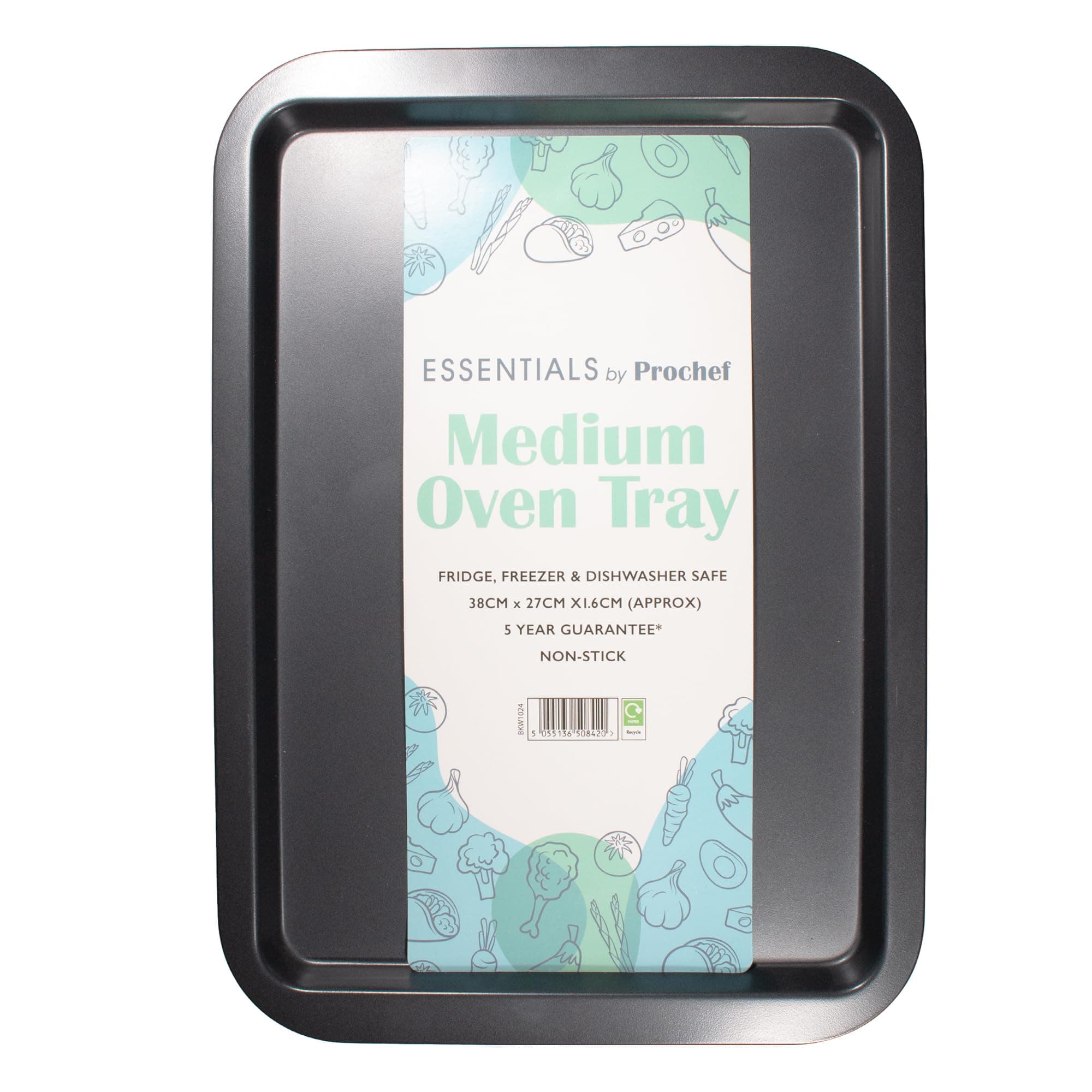Prochef Essentials Medium Oven Tray, Non Stick, Easy Clean, 38cm x 27cm x 2cm, White