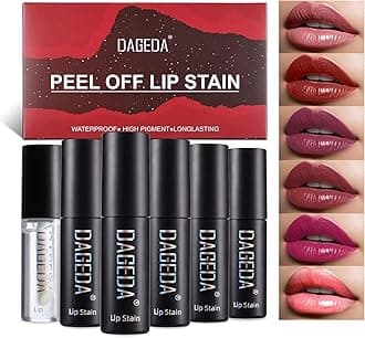 DAGEDA 5 Colors Peel Off Lip Stain Set,Tattoo Lip Stain Tint with Moisturizing Lip Oil, Highly Pigmented,Waterproof Long-lasting Peel Off Lip Liner Stain,Matte Finish Lip Makeup