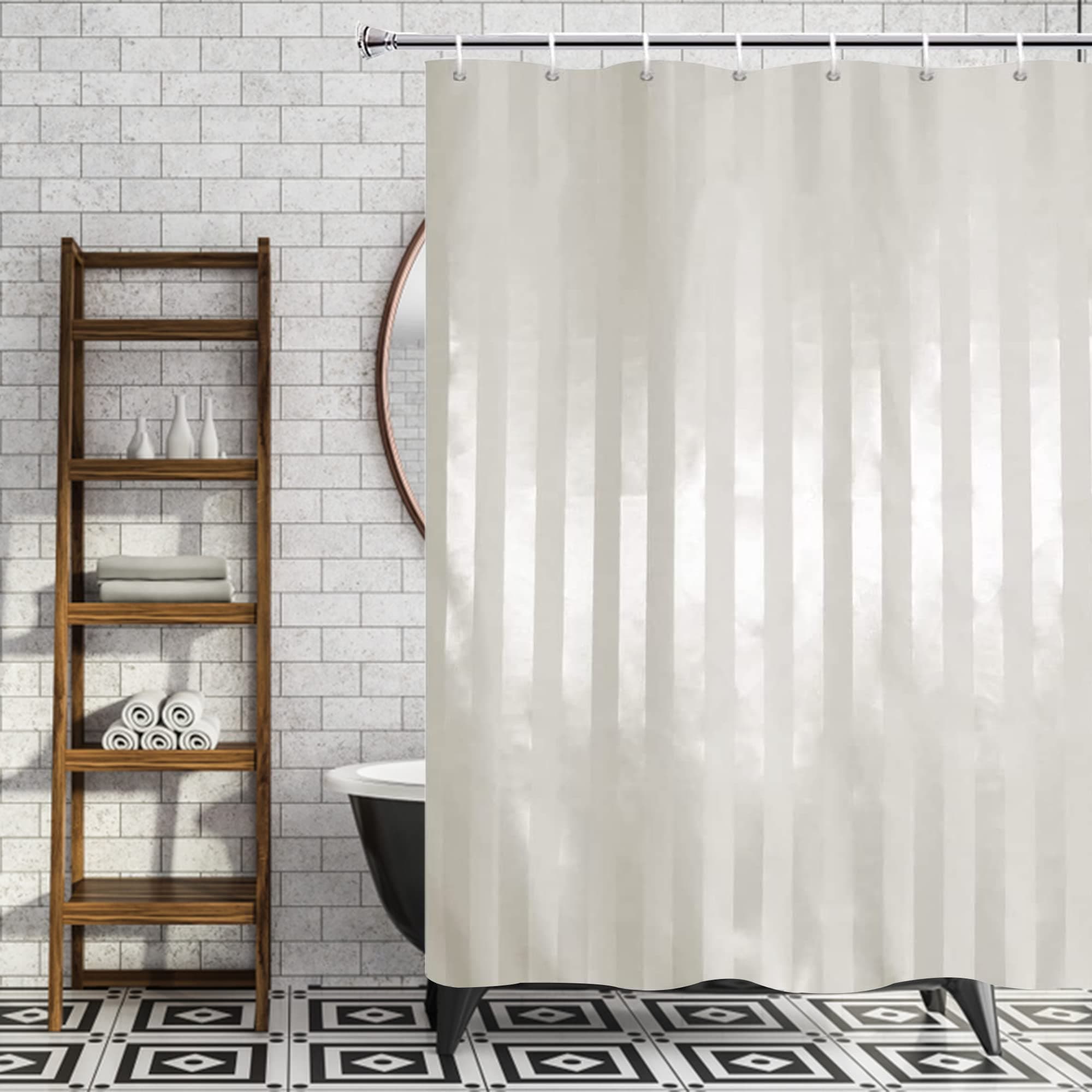 Satin Stripe Shower Curtains | 100% Polyester Shower Curtain | Anti-Bacterial Surface Treatment | Water Repellent| Weighted Hem | 180 X 180cm | 12 Reinforced Eyelets with Hooks (White)