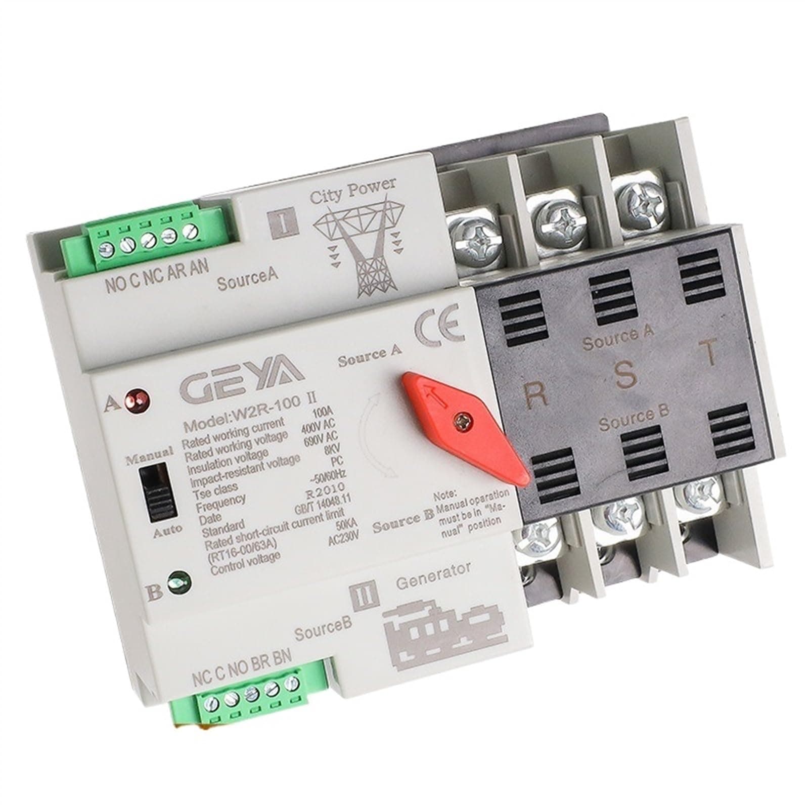 W2R-3Pole Din Rail Mounted Automatic Transfer Switch Three Phase ATS 16A 20A 25A 32A 40A 50A 63A 100A Power Transfer Switch(W2R-3P-220V,3P 40A)
